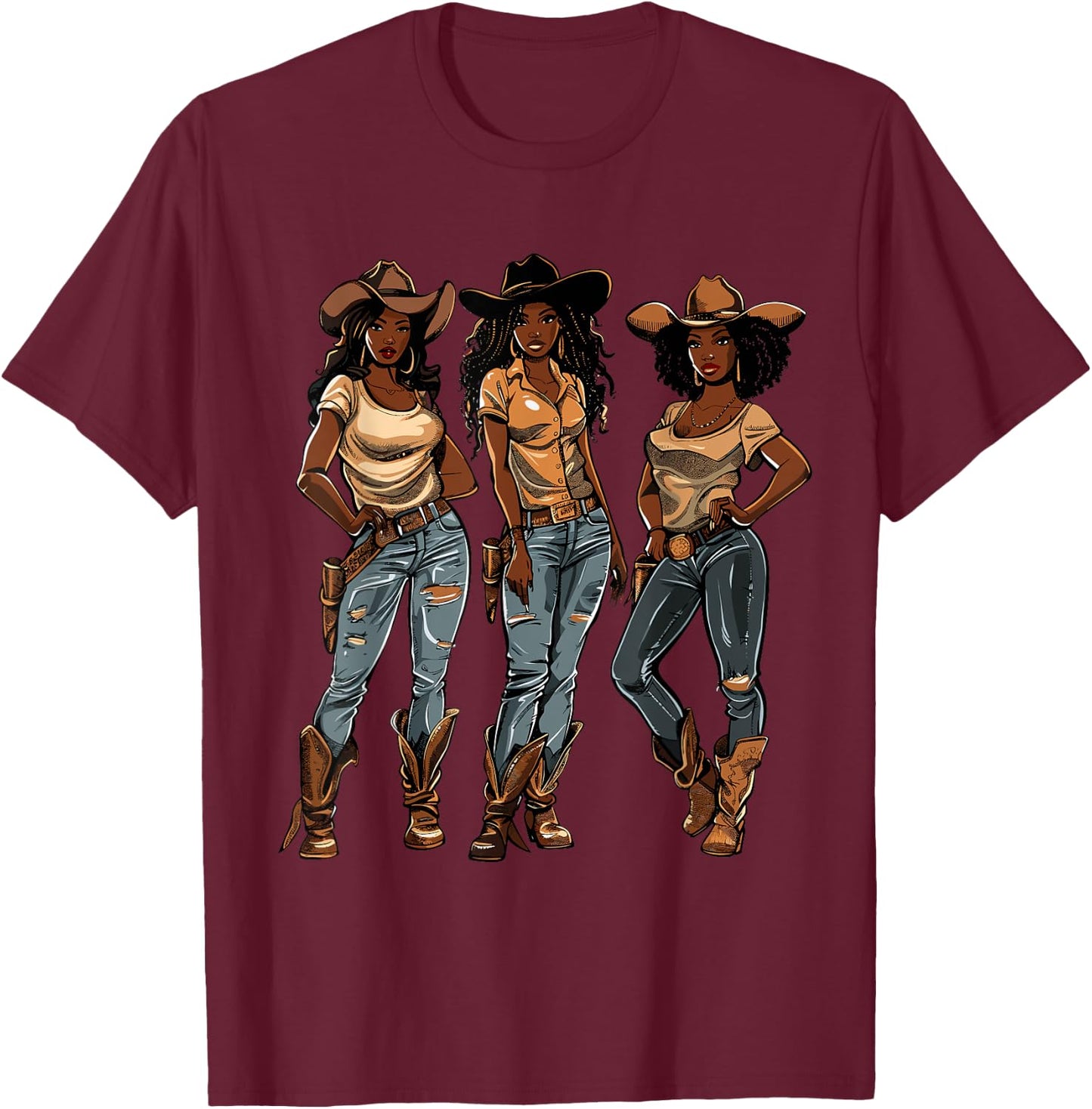Black African American Cowgirl Western Country Texas Rodeo T-Shirt - T-Shirt | Maroon