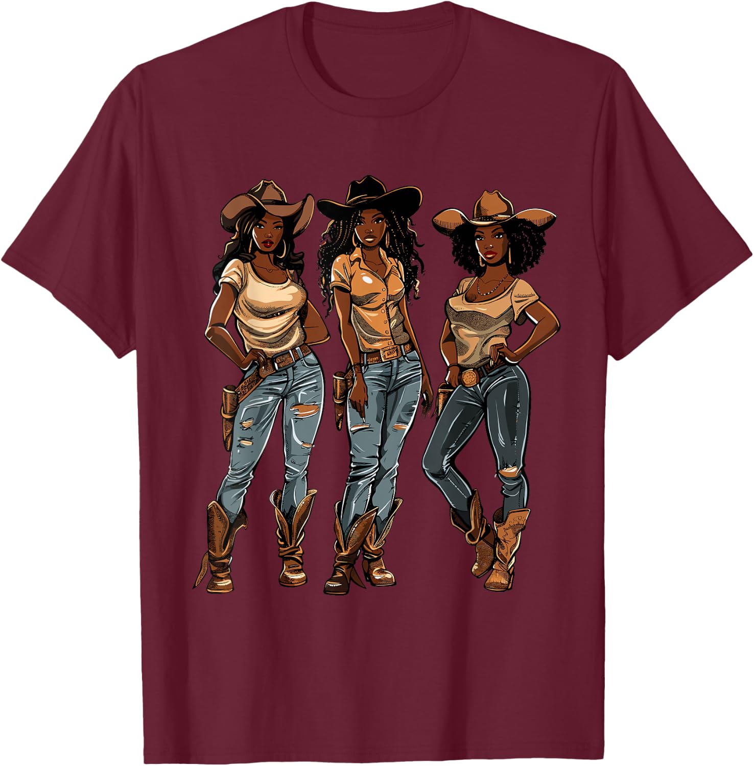 Black African American Cowgirl Western Country Texas Rodeo T-Shirt - T-Shirt | Maroon