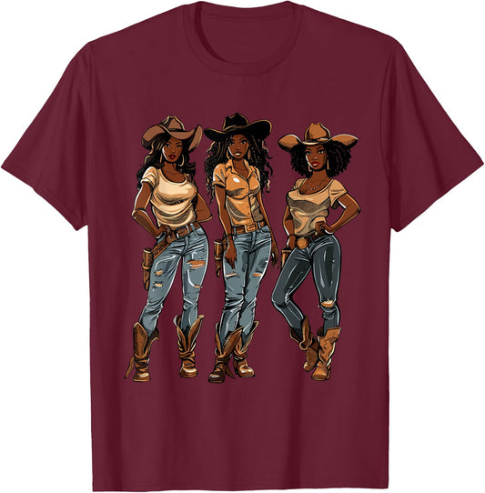 Black African American Cowgirl Western Country Texas Rodeo T-Shirt - T-Shirt | Maroon