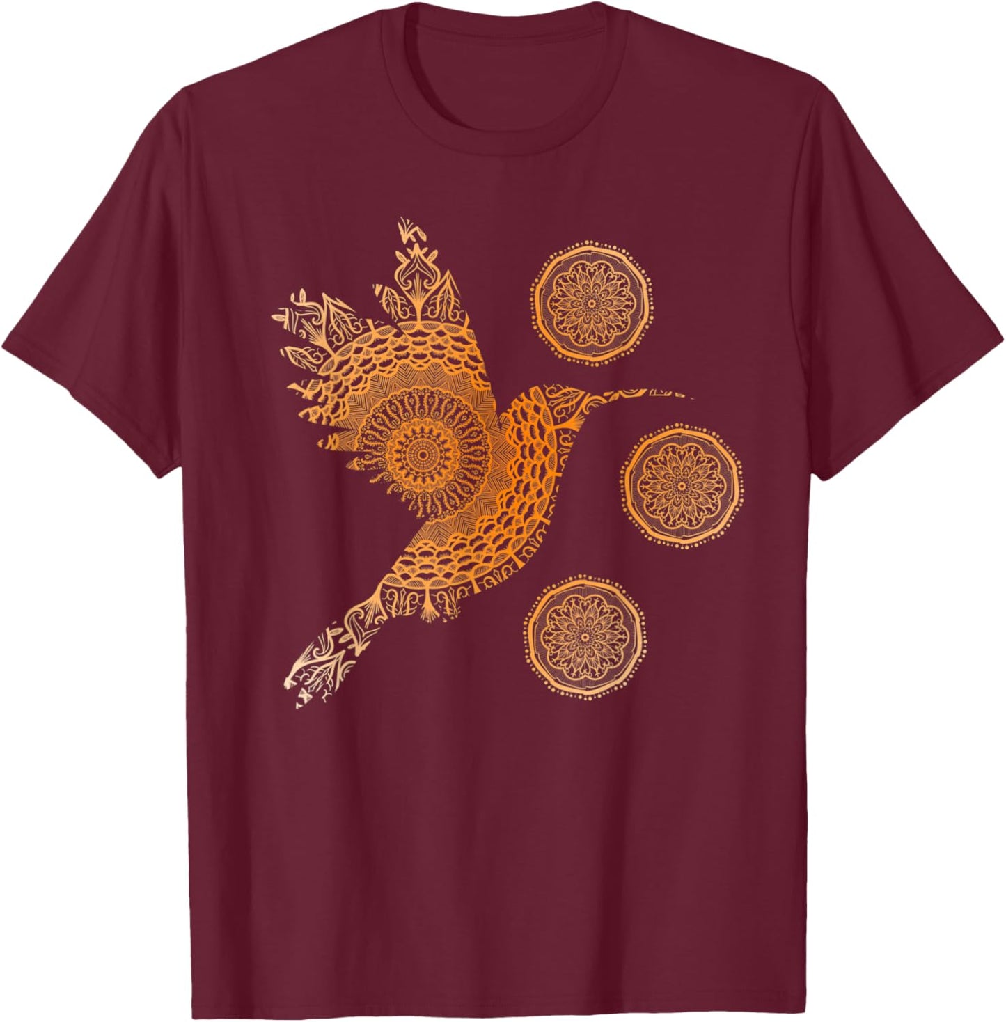 Sacred Mandala Hummingbird Nature Fractal Geometry T-Shirt - T-Shirt | Maroon