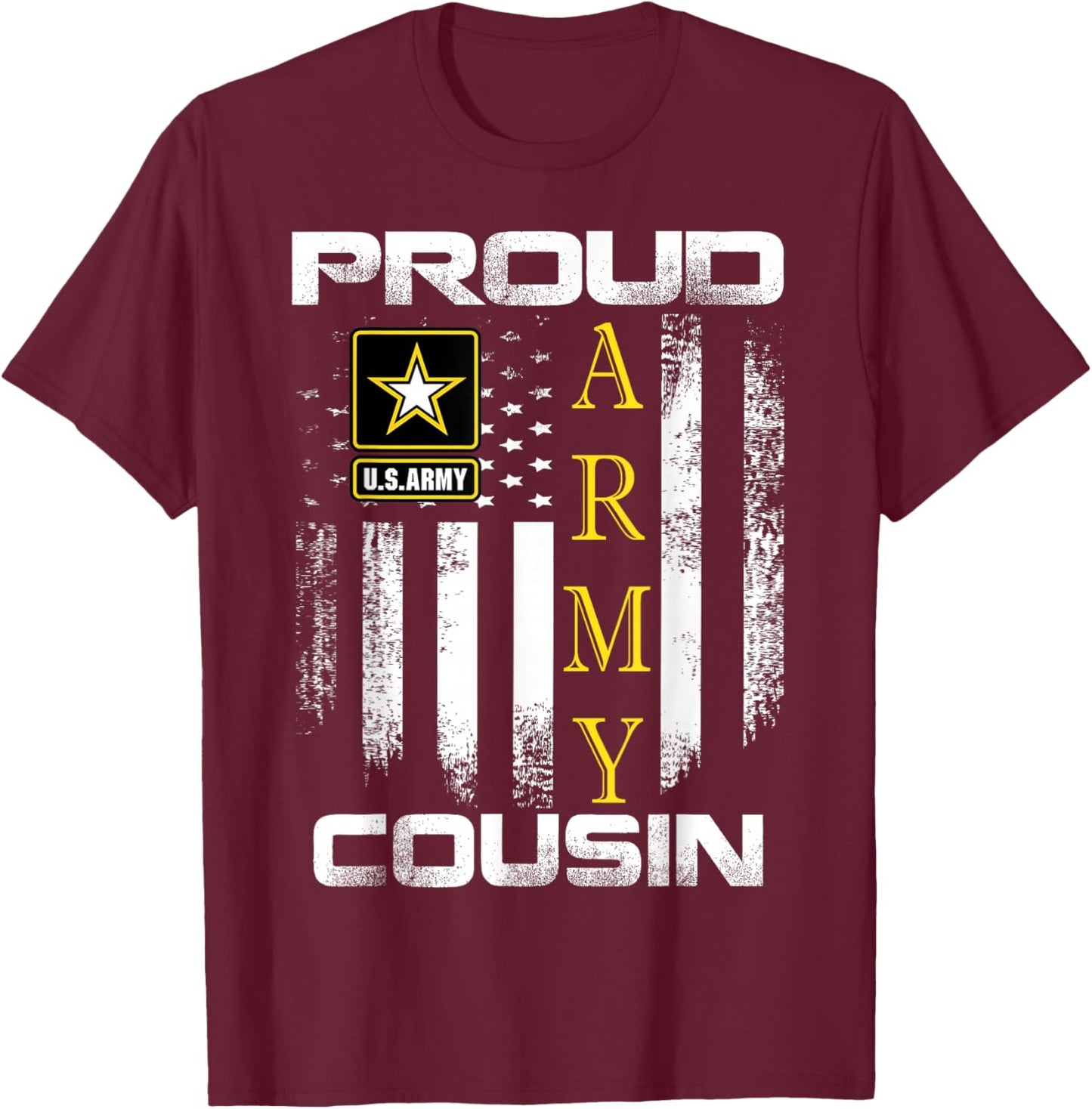 Vintage Proud Army Cousin With American Flag Gift T-Shirt - T-Shirt | Maroon