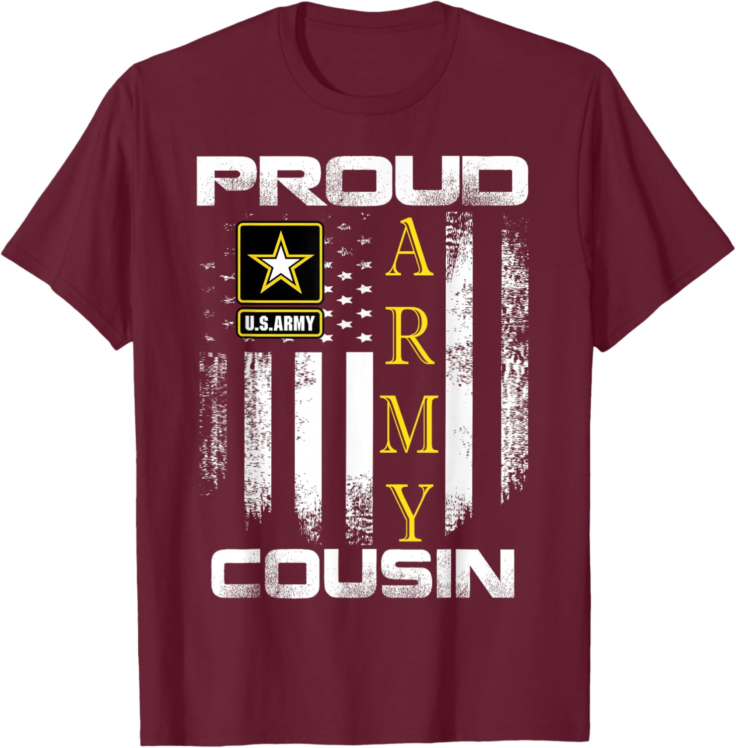 Vintage Proud Army Cousin With American Flag Gift T-Shirt - T-Shirt | Maroon