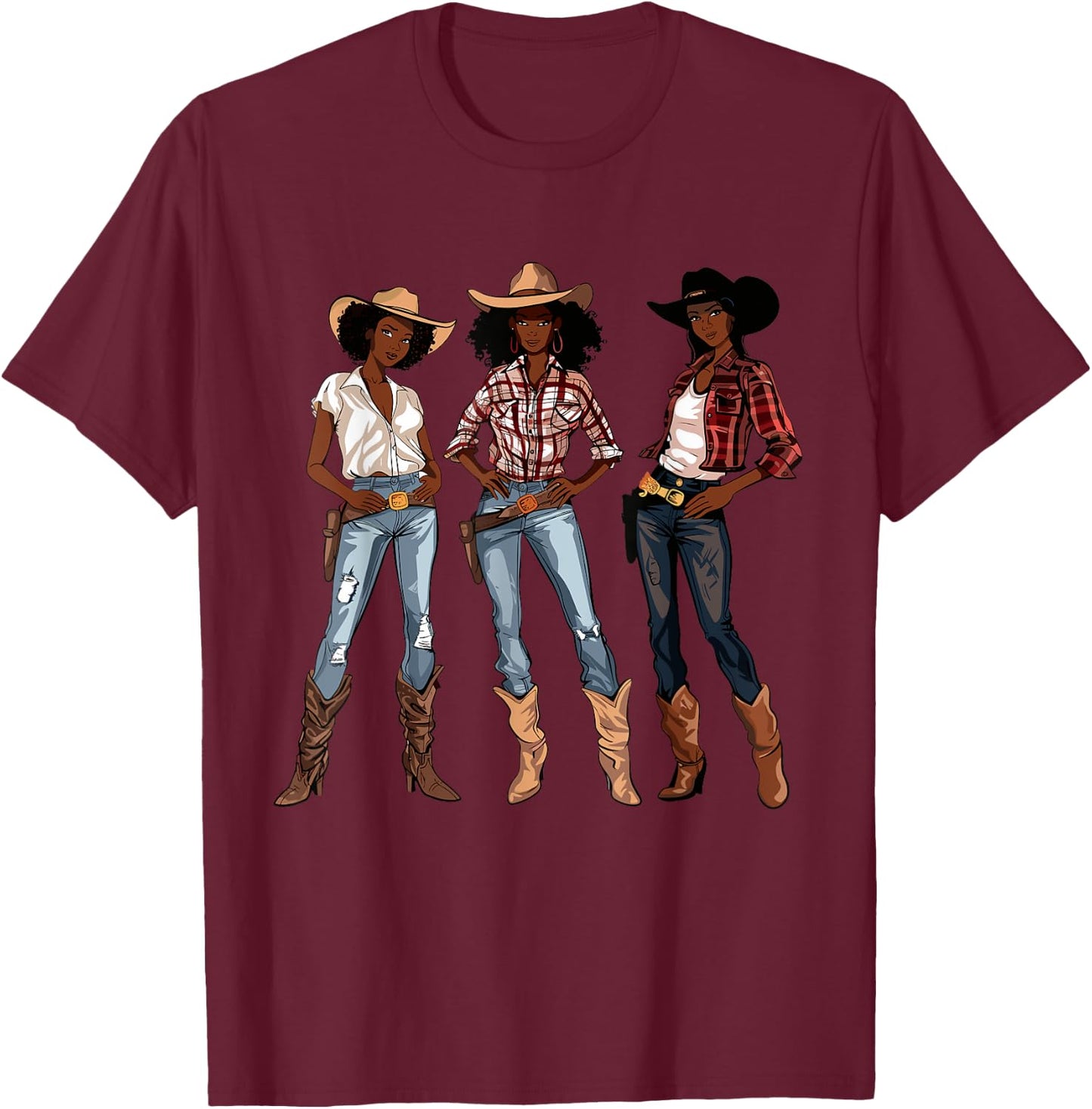 Black African American Cowgirl Western Country Texas Rodeo T-Shirt - T-Shirt | Maroon