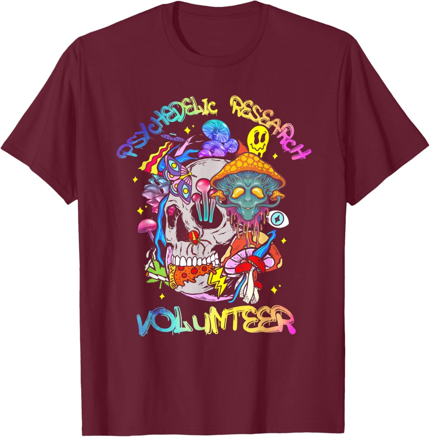 Psychedelic Mushroom Research Volunteer T-Shirt - T-Shirt | Maroon