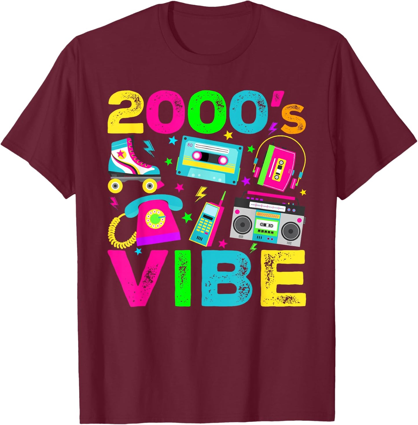 2000s Vibe 2000's Vintage Style 2000s Retro Party T-Shirt - T-Shirt | Maroon