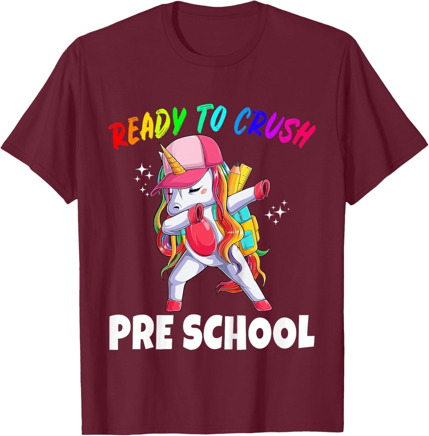 First Day of Preschool Unicorn Gift Girls Cute Prek Rainbow T-Shirt - T-Shirt | Maroon