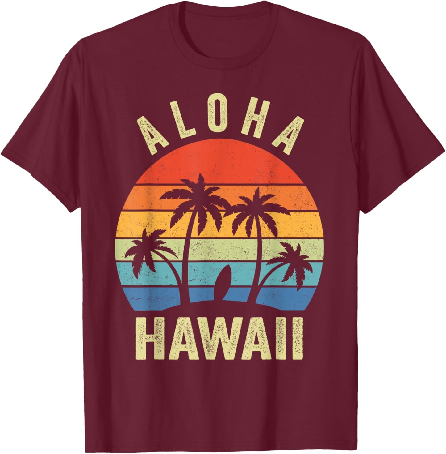 Aloha Hawaii Hawaiian Island Palm Beach Surfboard Surf T-Shirt - T-Shirt | Maroon