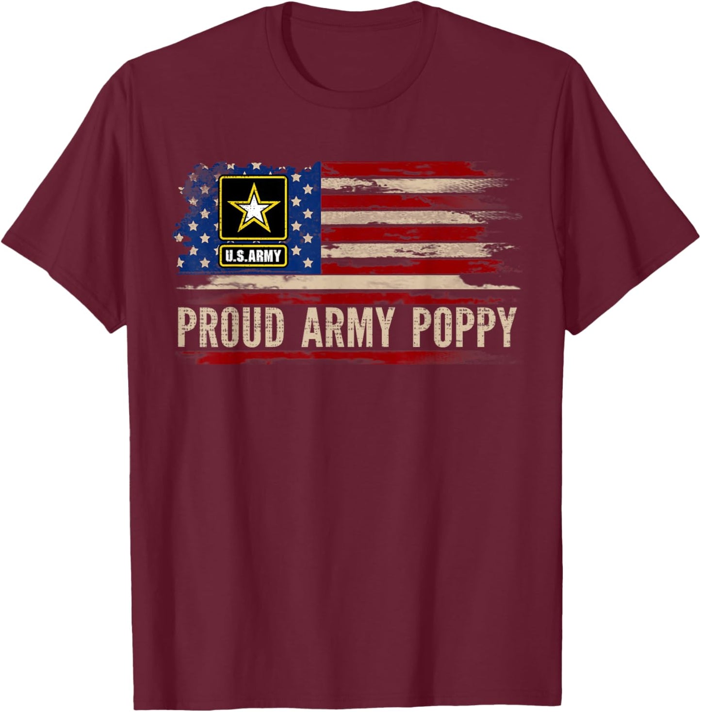 Vintage Proud Army Poppy American Flag Veteran Gift T-Shirt - T-Shirt | Maroon
