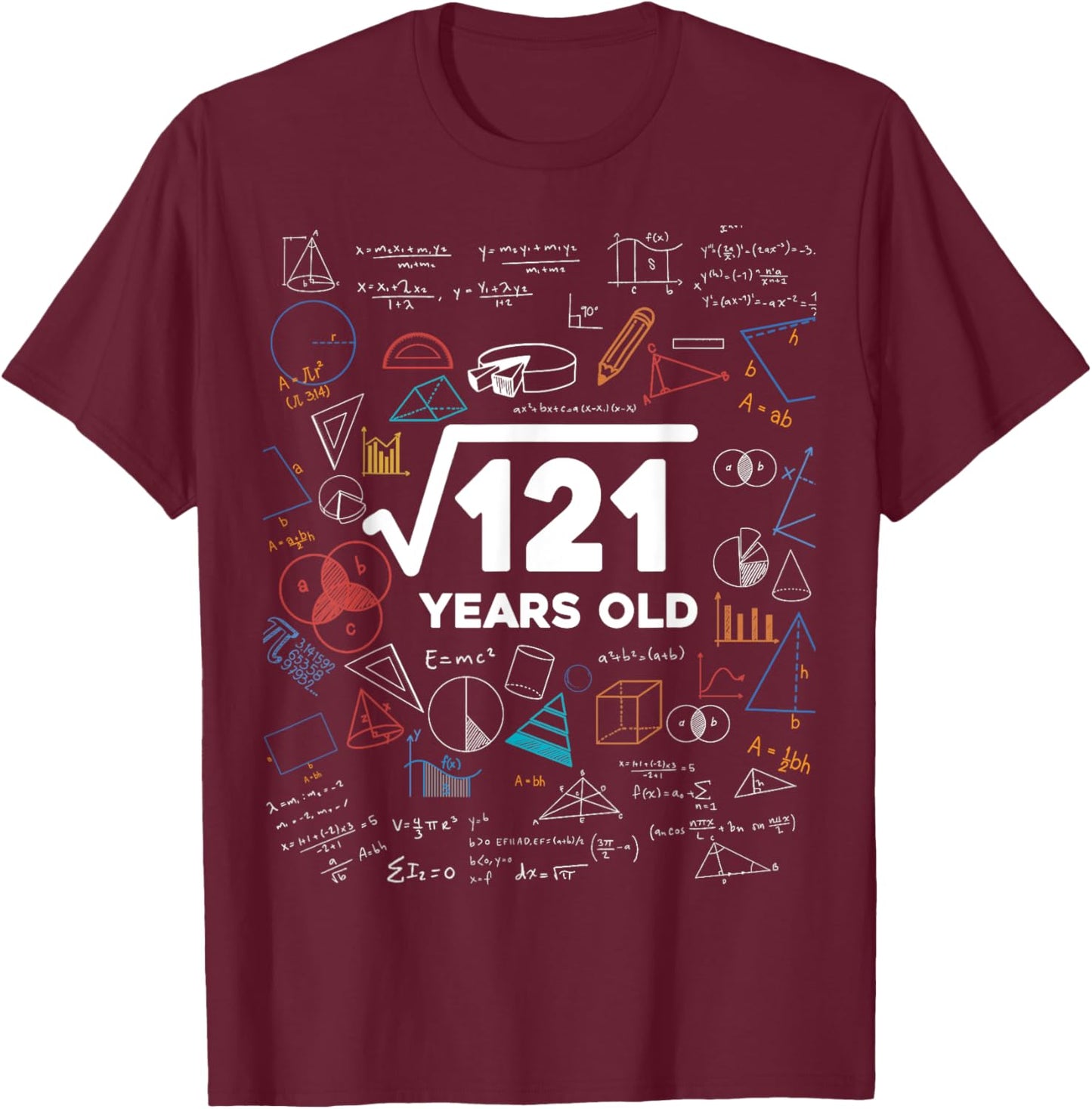 Square Root Of 121 11th Birthday Math Lover 11 Year Old Bday T-Shirt - T-Shirt | Maroon