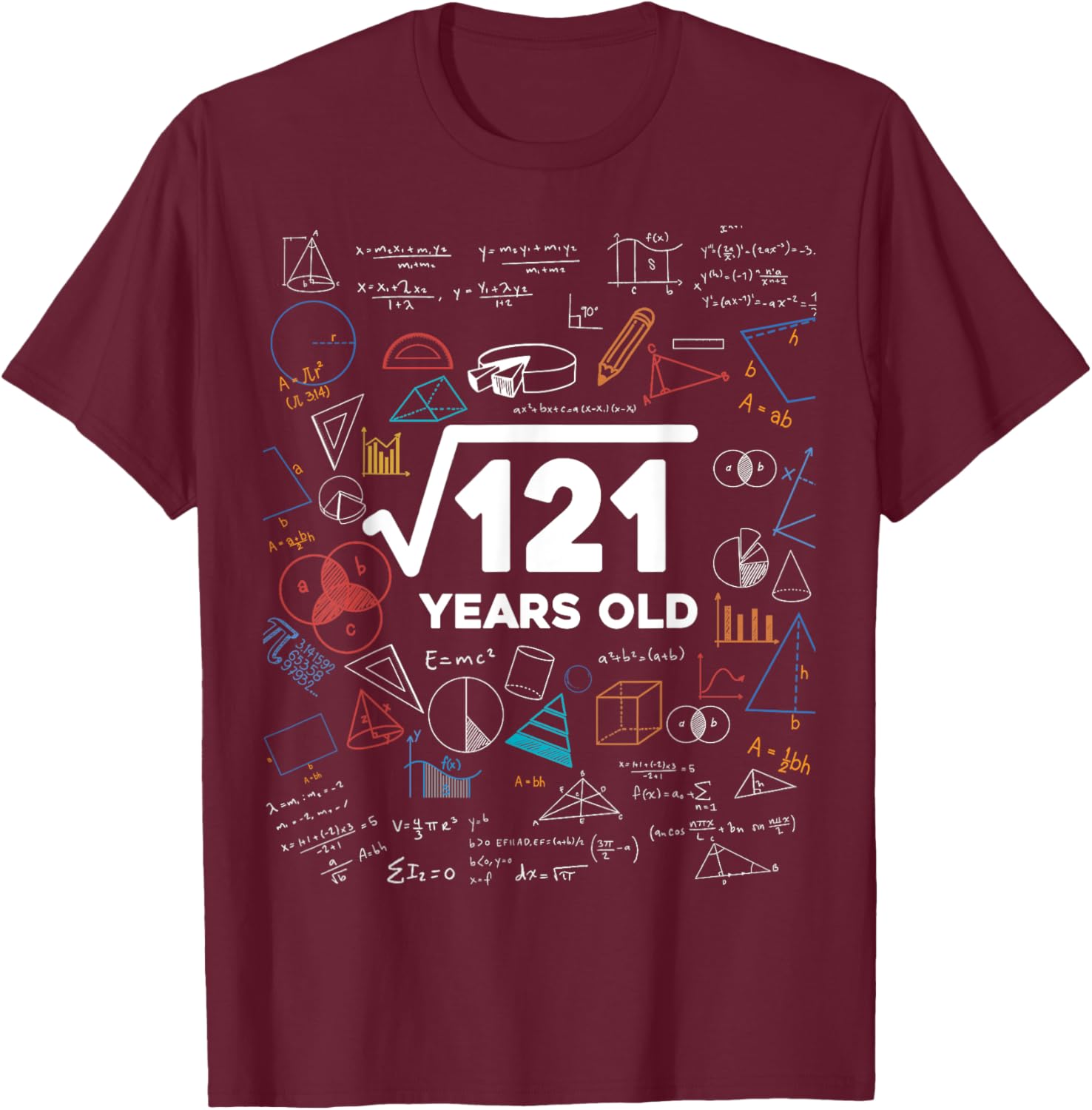 Square Root Of 121 11th Birthday Math Lover 11 Year Old Bday T-Shirt - T-Shirt | Maroon