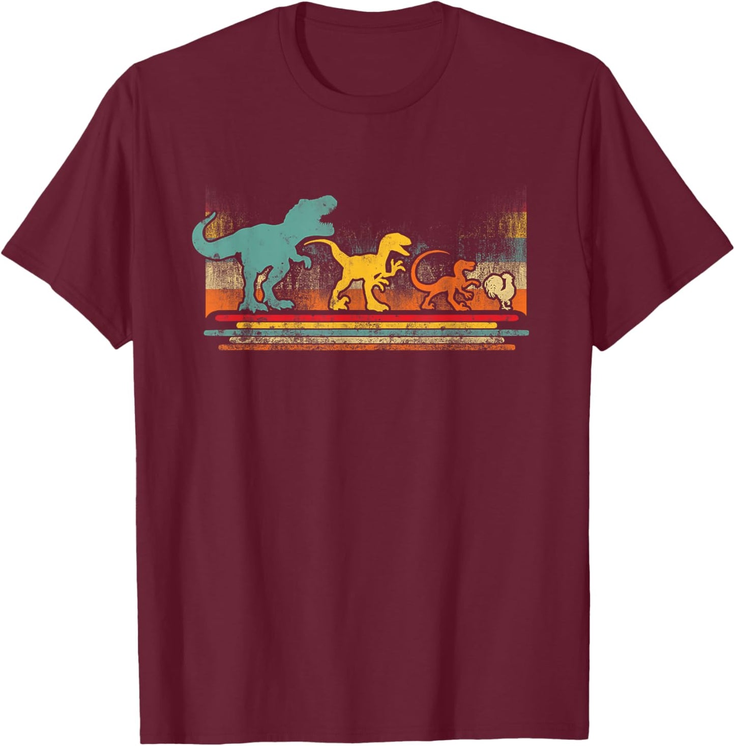 Vintage Evolution Dinosaur T Rex Velociraptor To Chicken T-Shirt - T-Shirt | Maroon
