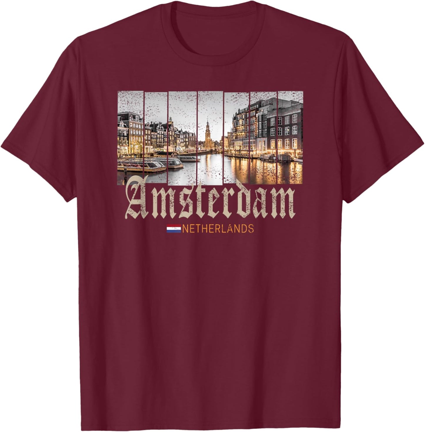 Amsterdam Netherlands at night Holland vintage souvenir T-Shirt - T-Shirt | Maroon