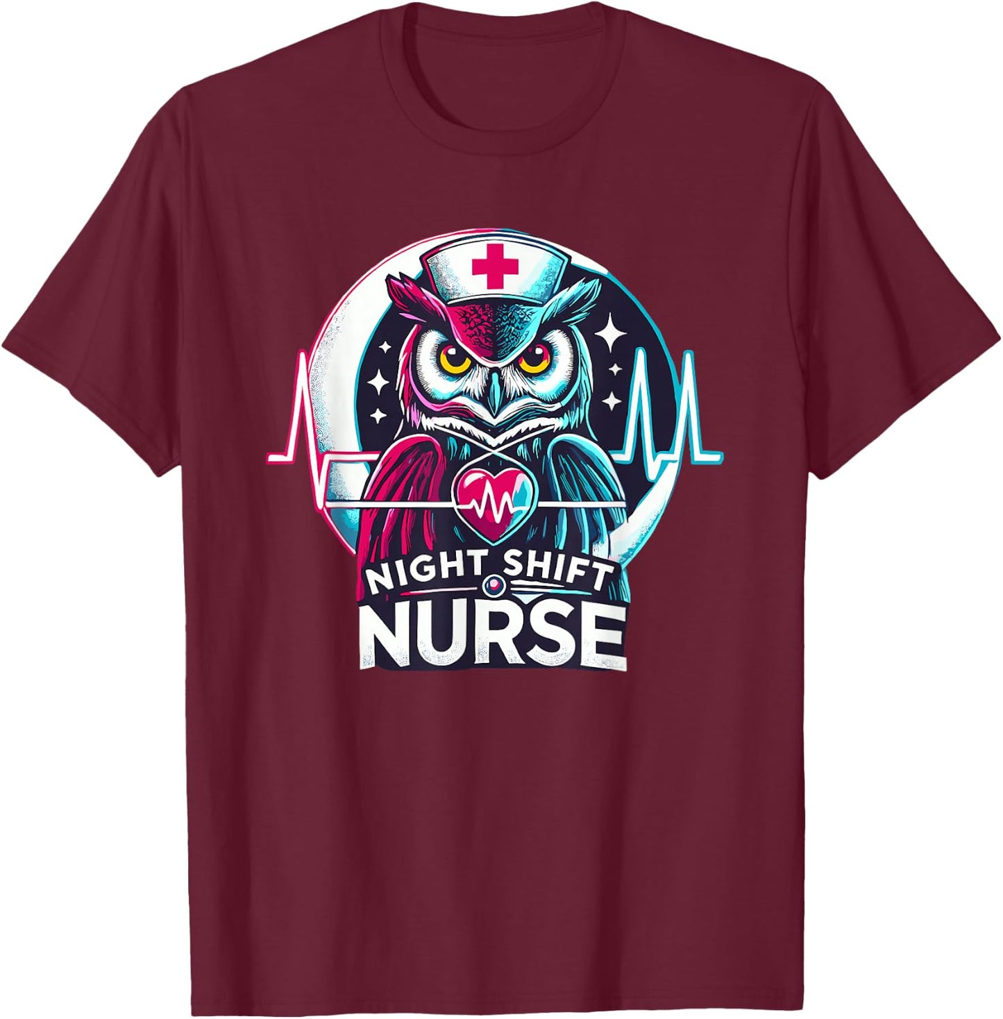 Night Shift Nurse Owl RN RT US Funny Nurse T-Shirt - T-Shirt | Maroon