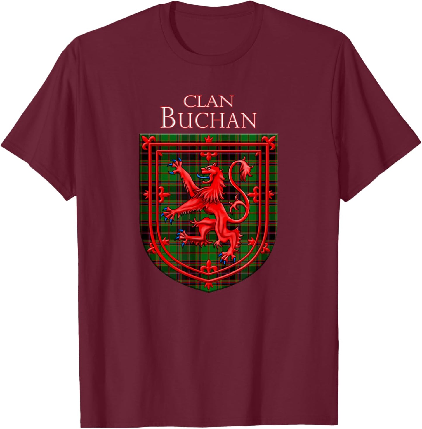 Buchan Tartan Scottish Plaid Lion Rampant T-Shirt - T-Shirt | Maroon