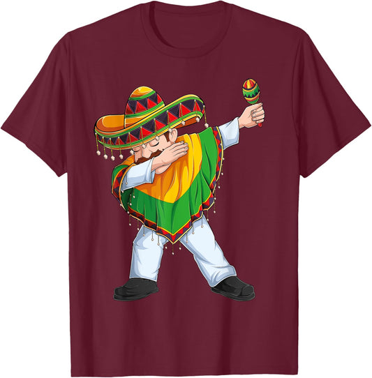 Dabbing Mexican Man Poncho Sombrero Cinco De Mayo Fiesta Men T-Shirt - T-Shirt | Maroon