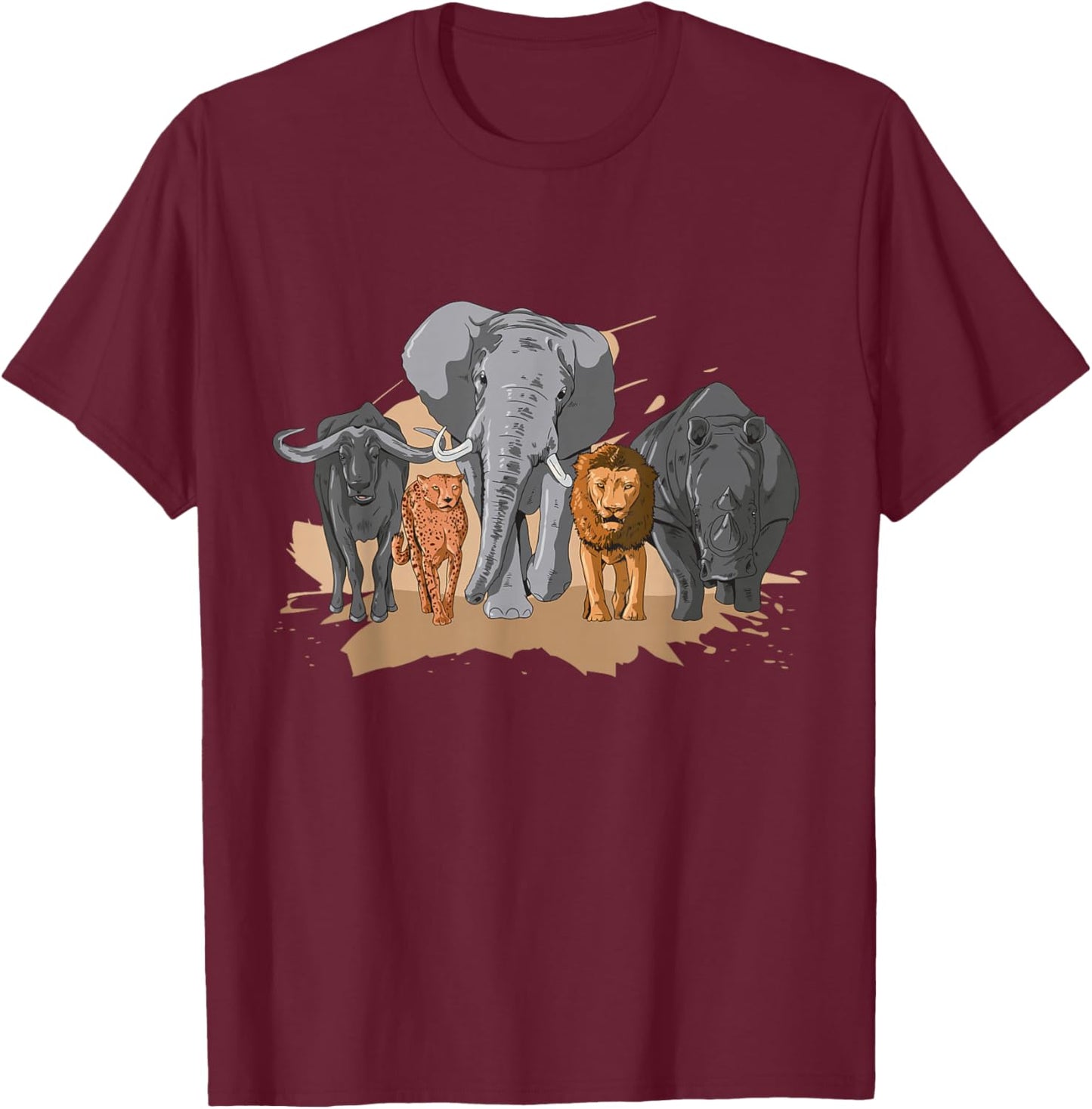 African Big Five Design African Animal Safari Animals Safari T-Shirt - T-Shirt | Maroon