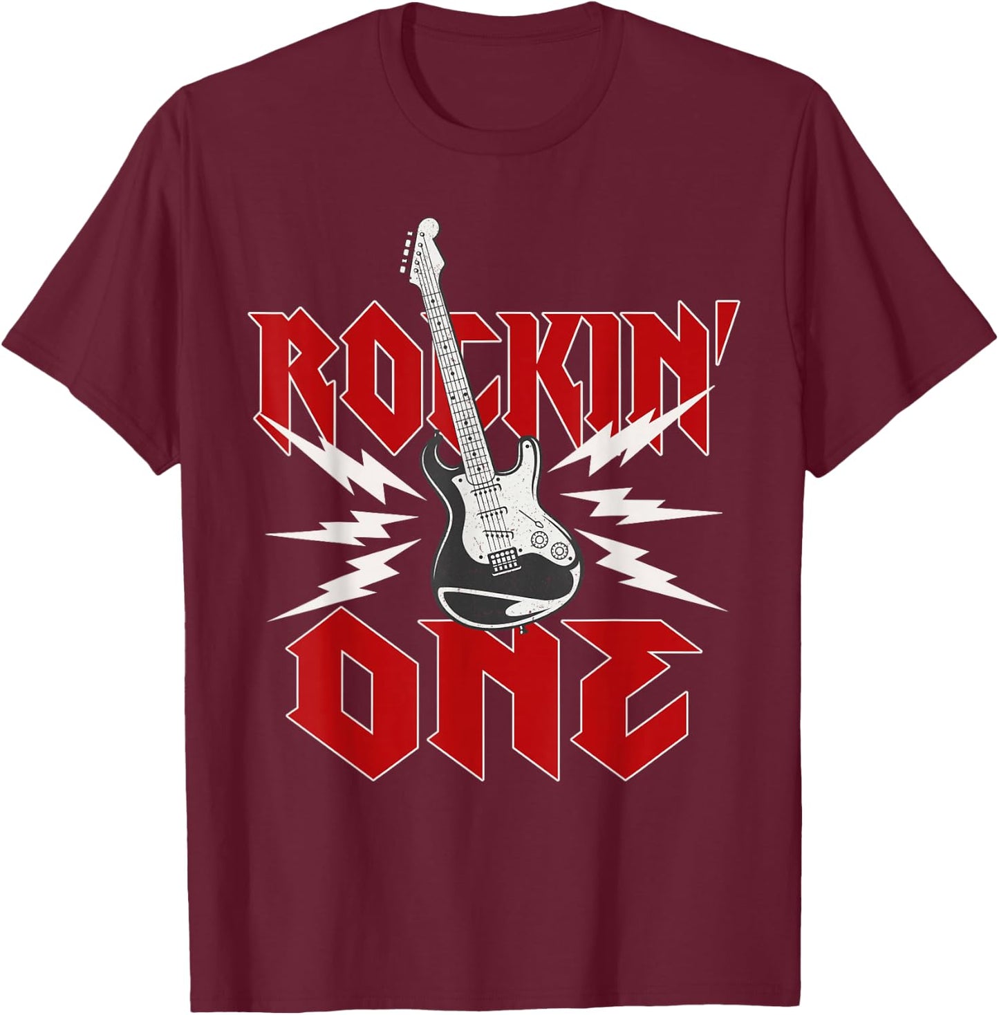One Rockin One Birthday Family Matching Rock Guitar T-Shirt - T-Shirt | Maroon