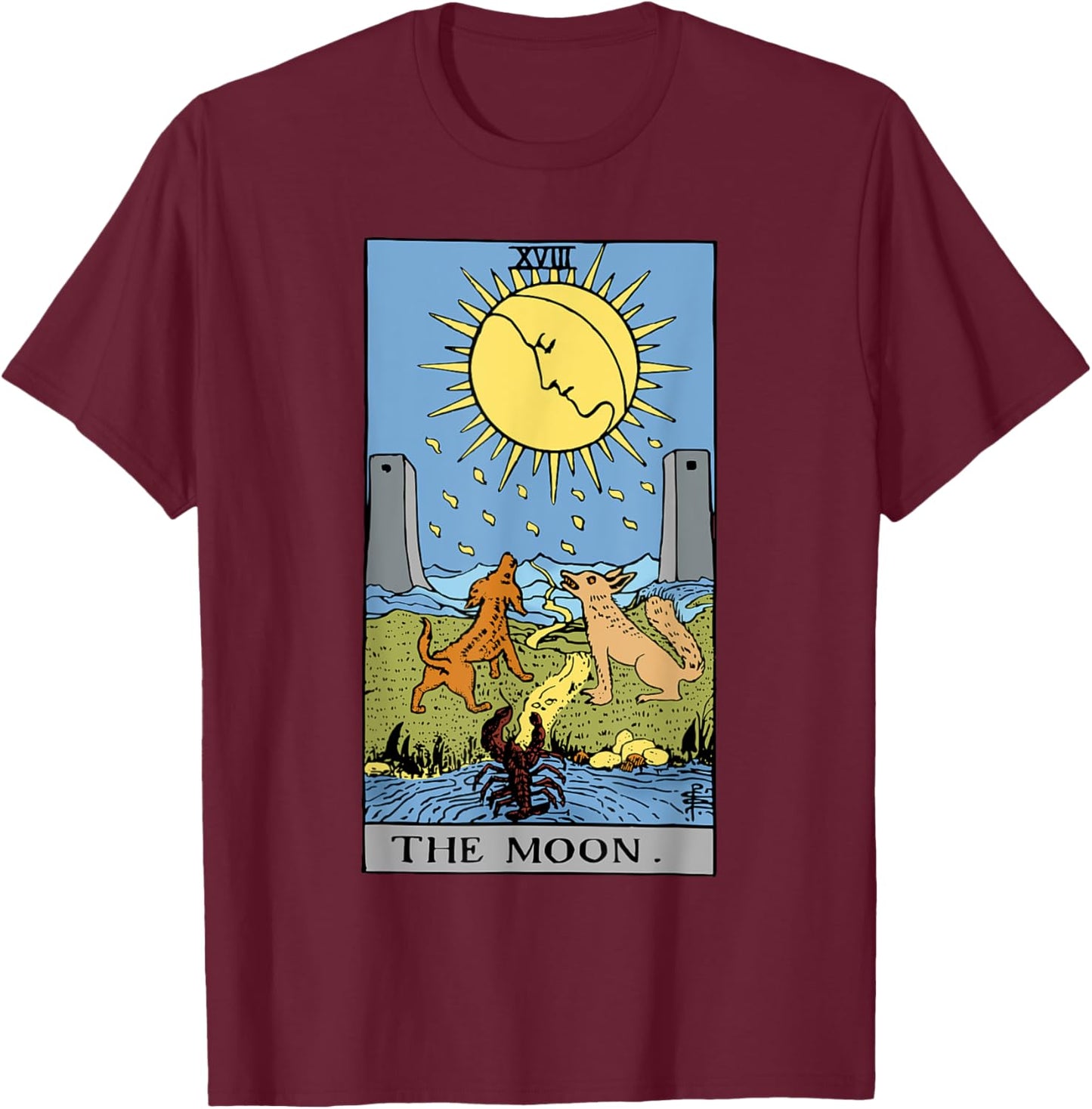 Moon Tarot Card Rider Waite T-Shirt - T-Shirt | Maroon