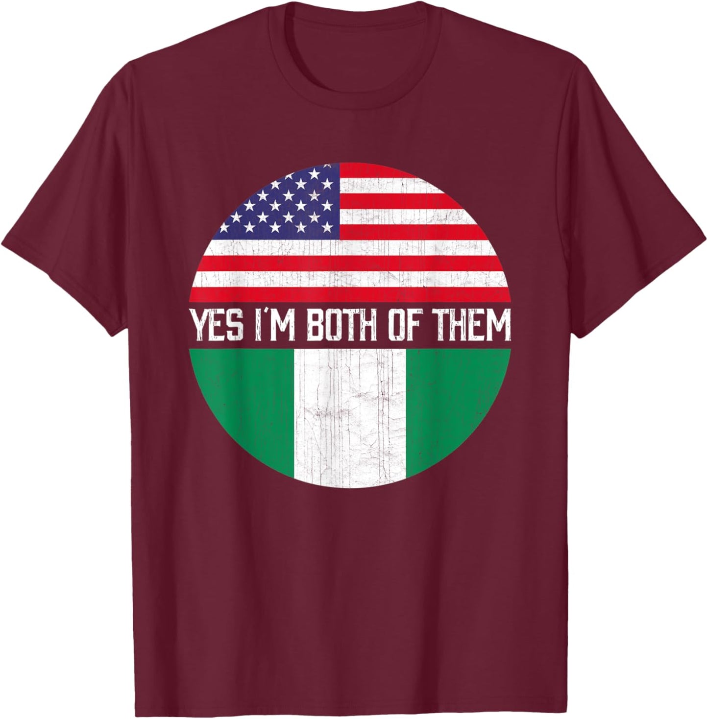 Half American Half Nigerian USA Flag Family Heritage Women Kids Men T-Shirt - T-Shirt | Maroon