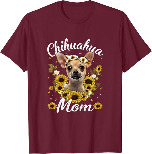 Cute Chihuahua Mom Sunflower Dog Mom Mother's Day Women T-Shirt - T-Shirt | Maroon