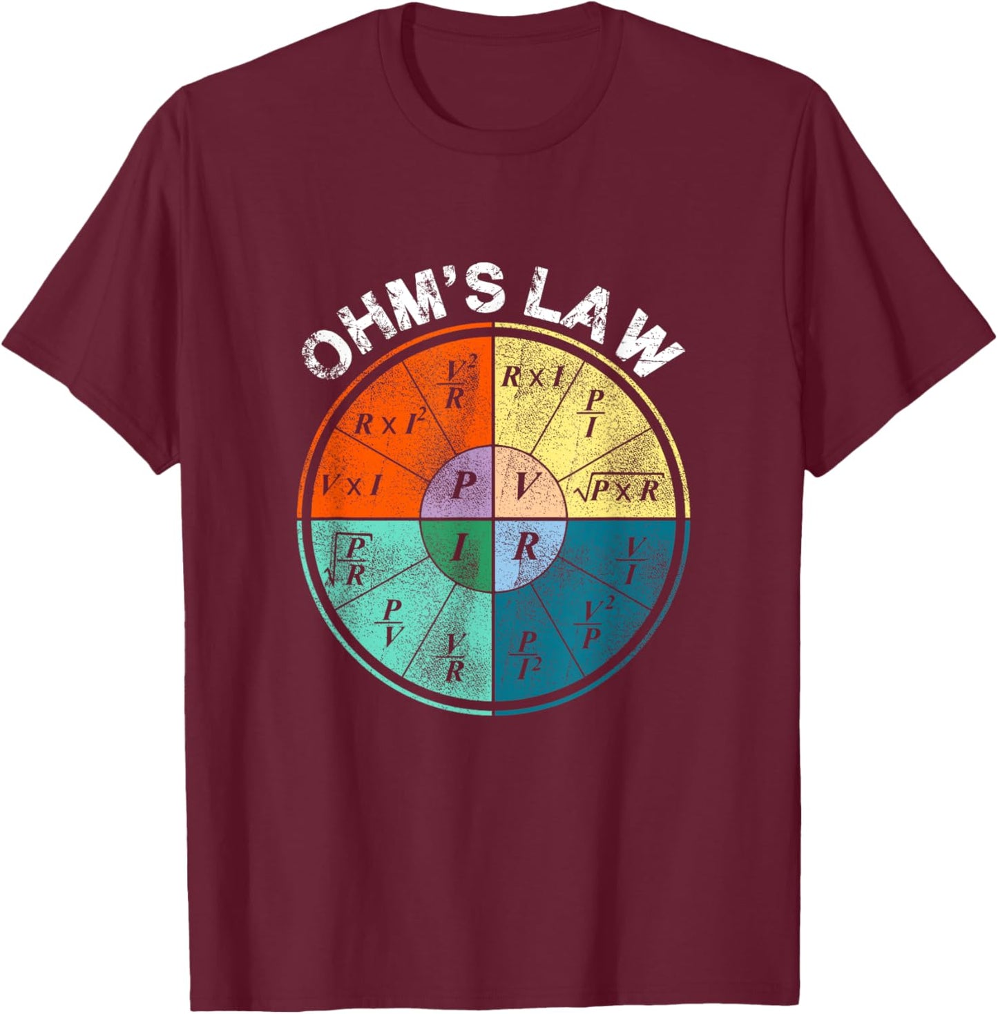 Ohm's Law Current Resistance Power Voltage Pie Chart Design T-Shirt - T-Shirt | Maroon