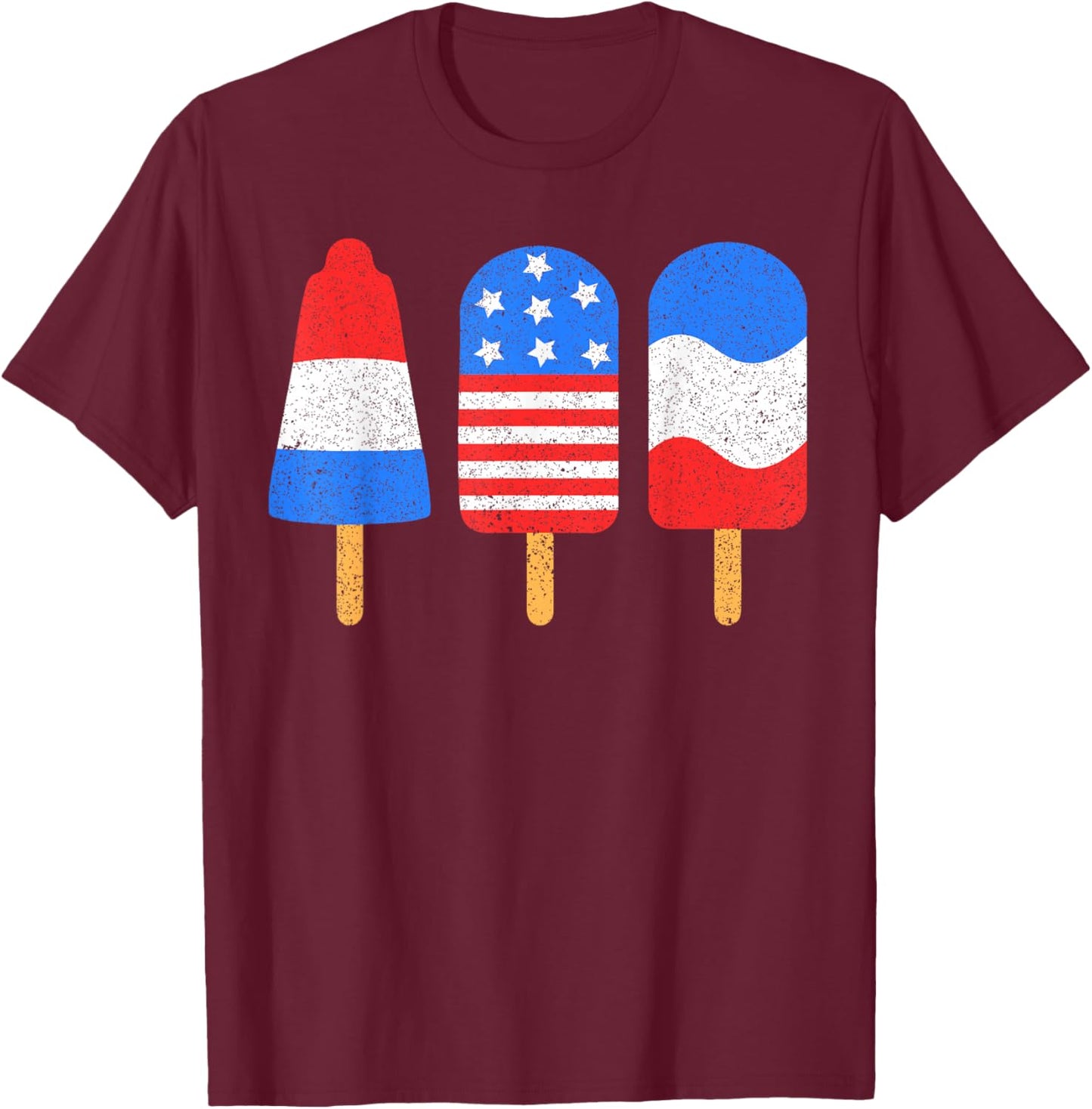 4th of July Ice Pops Red White Blue American Flag Patriotic T-Shirt - T-Shirt | Maroon