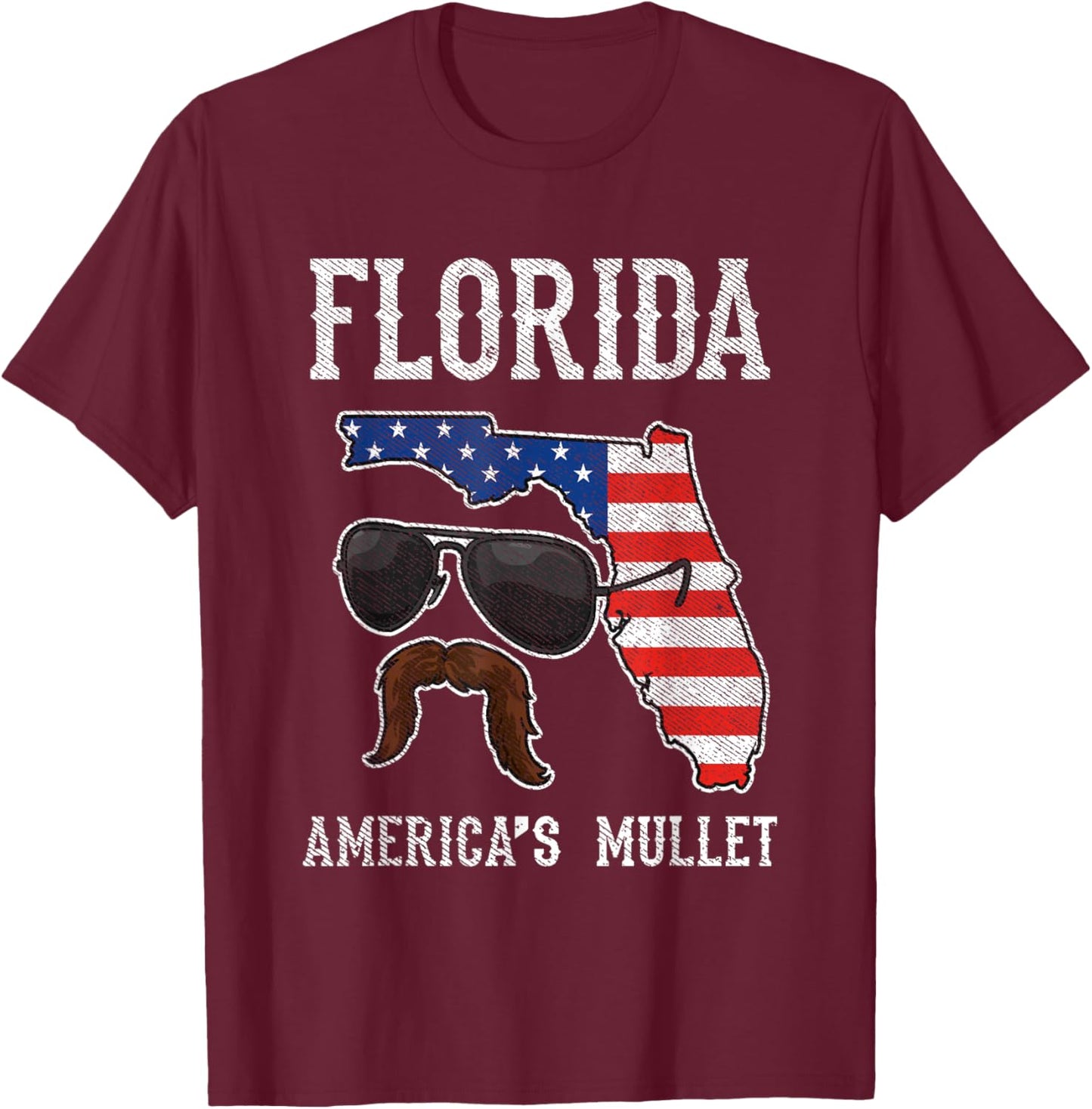 Florida America's Mullet Funny Patriotic American Flag Small T-Shirt - T-Shirt | Maroon