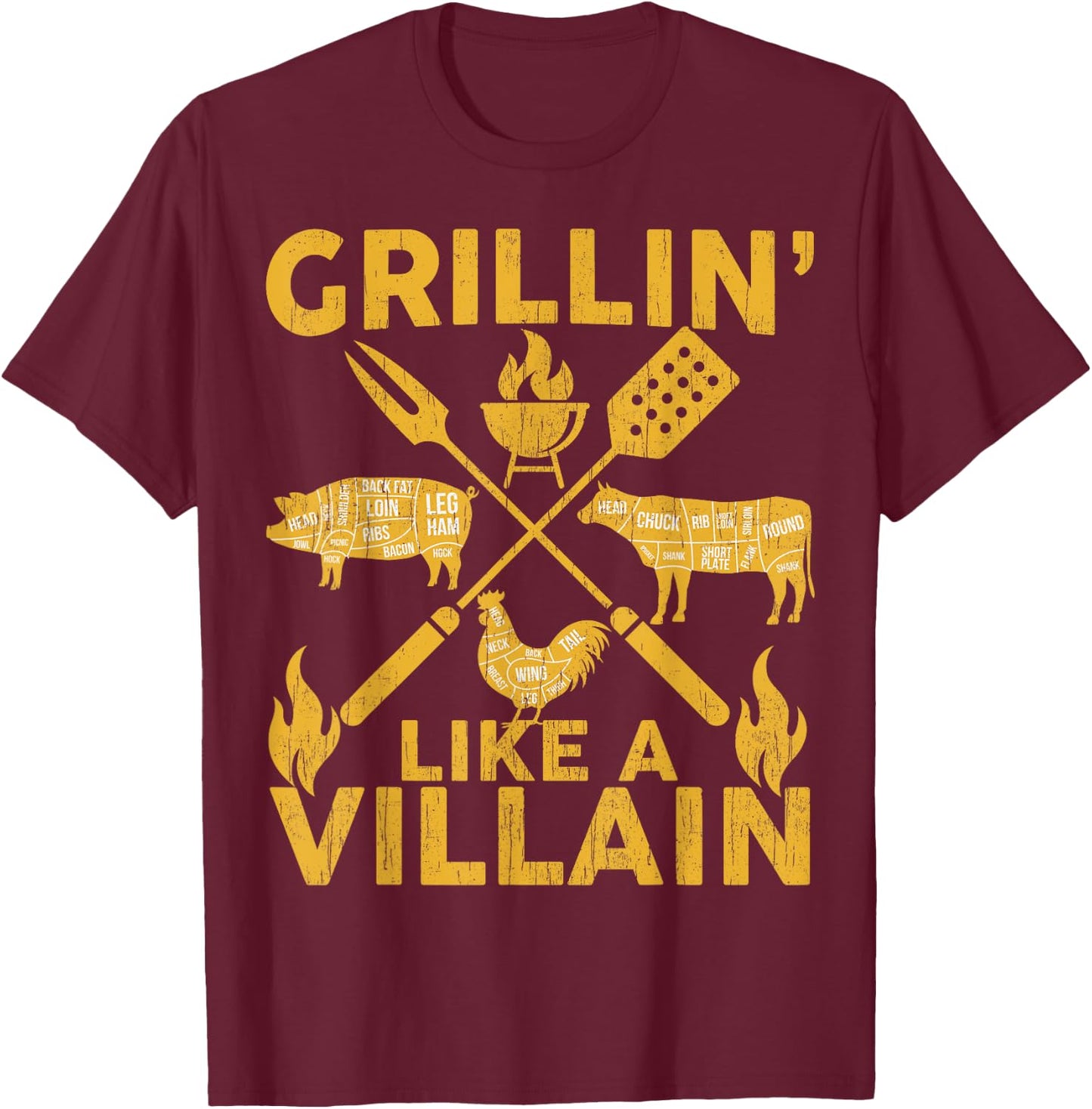 BBQ-Shirt Funny Grillin Like A Villain Barbecue Grilling Men T-Shirt - T-Shirt | Maroon