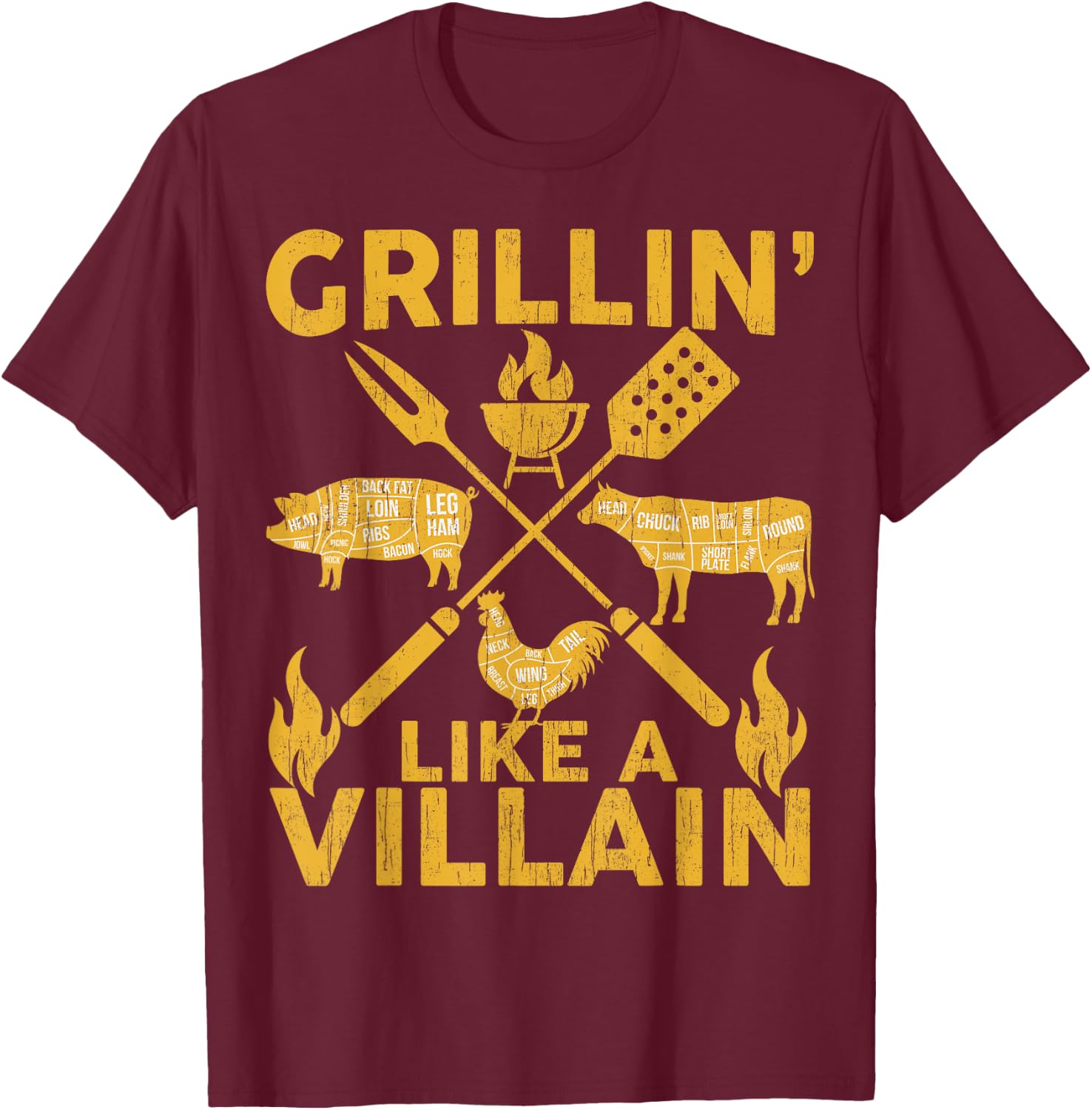 BBQ-Shirt Funny Grillin Like A Villain Barbecue Grilling Men T-Shirt - T-Shirt | Maroon