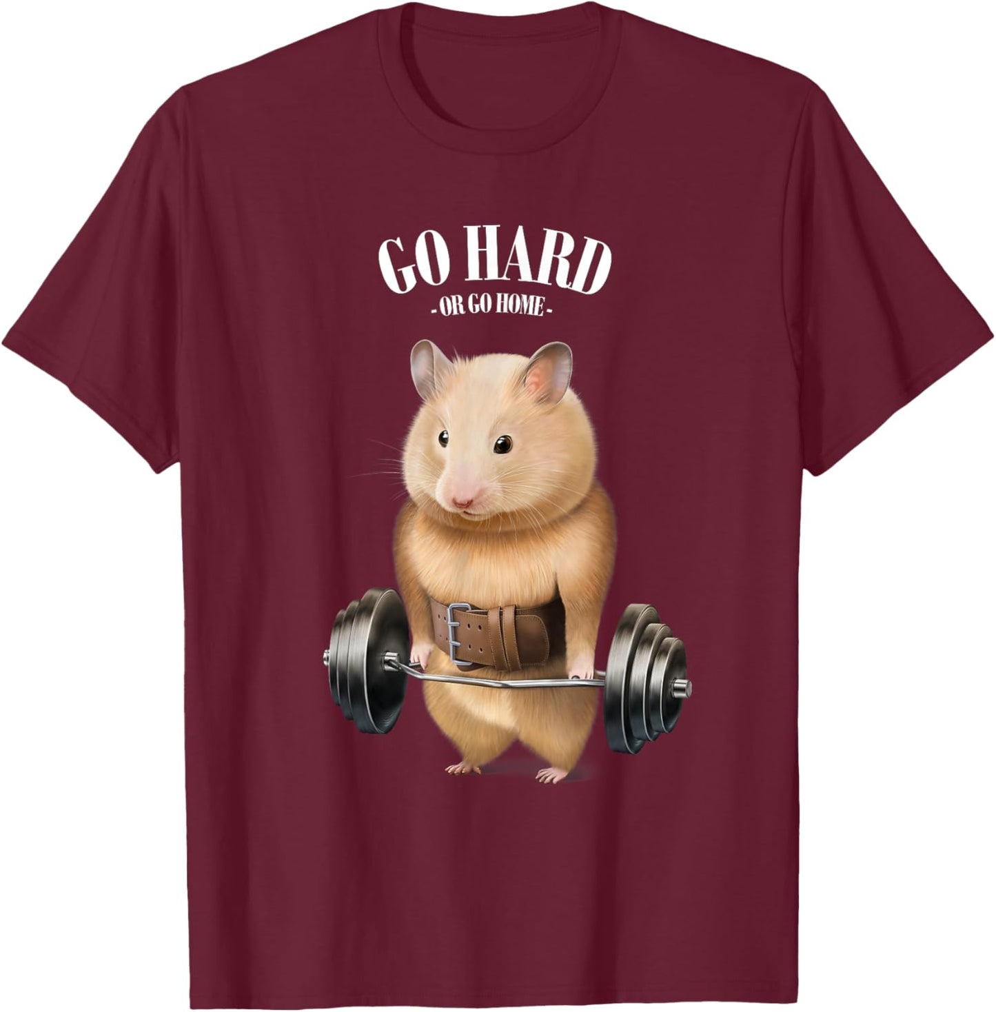 Hamster Muscle Training with Barbell Shrug Bar Fitness Gym T-Shirt - T-Shirt | Maroon