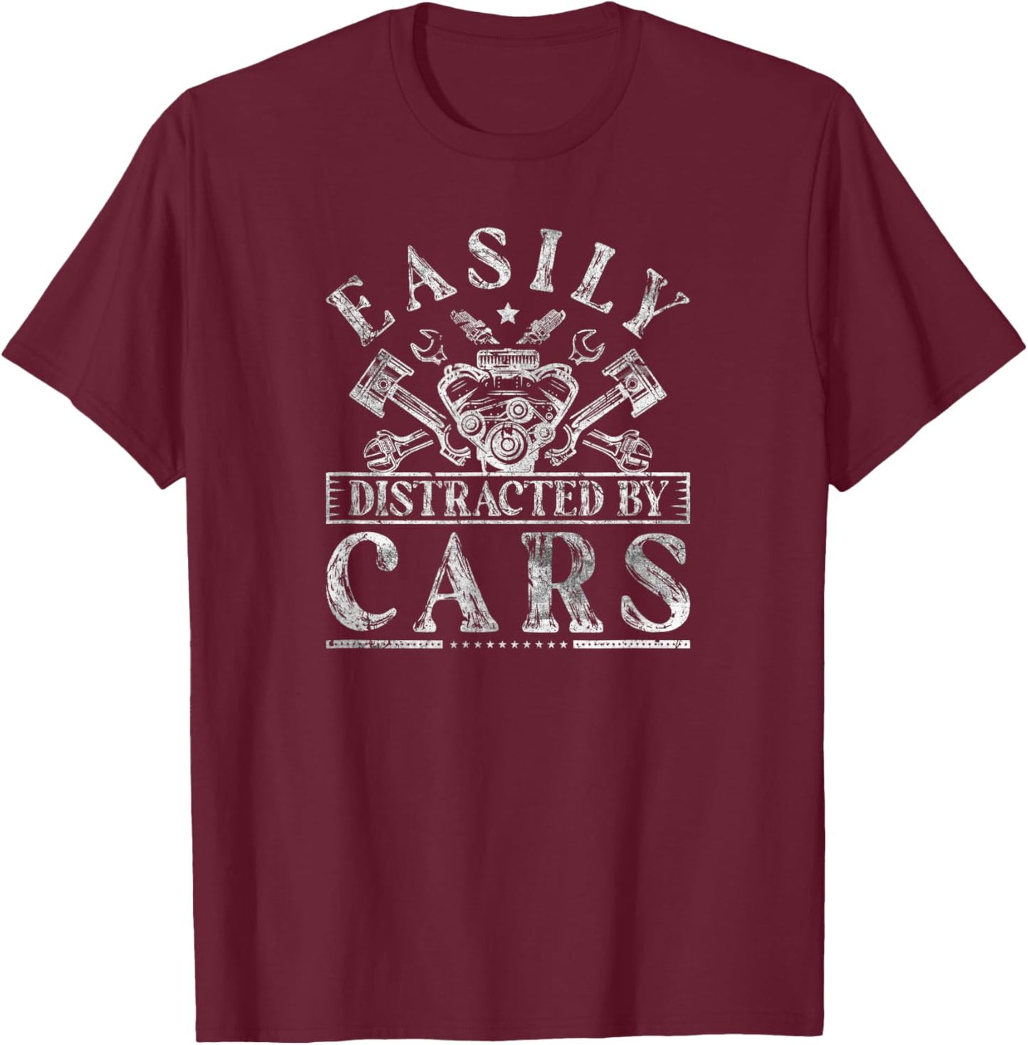 Easily Distracted By Cars Auto Mechanic T-Shirt - T-Shirt | Maroon