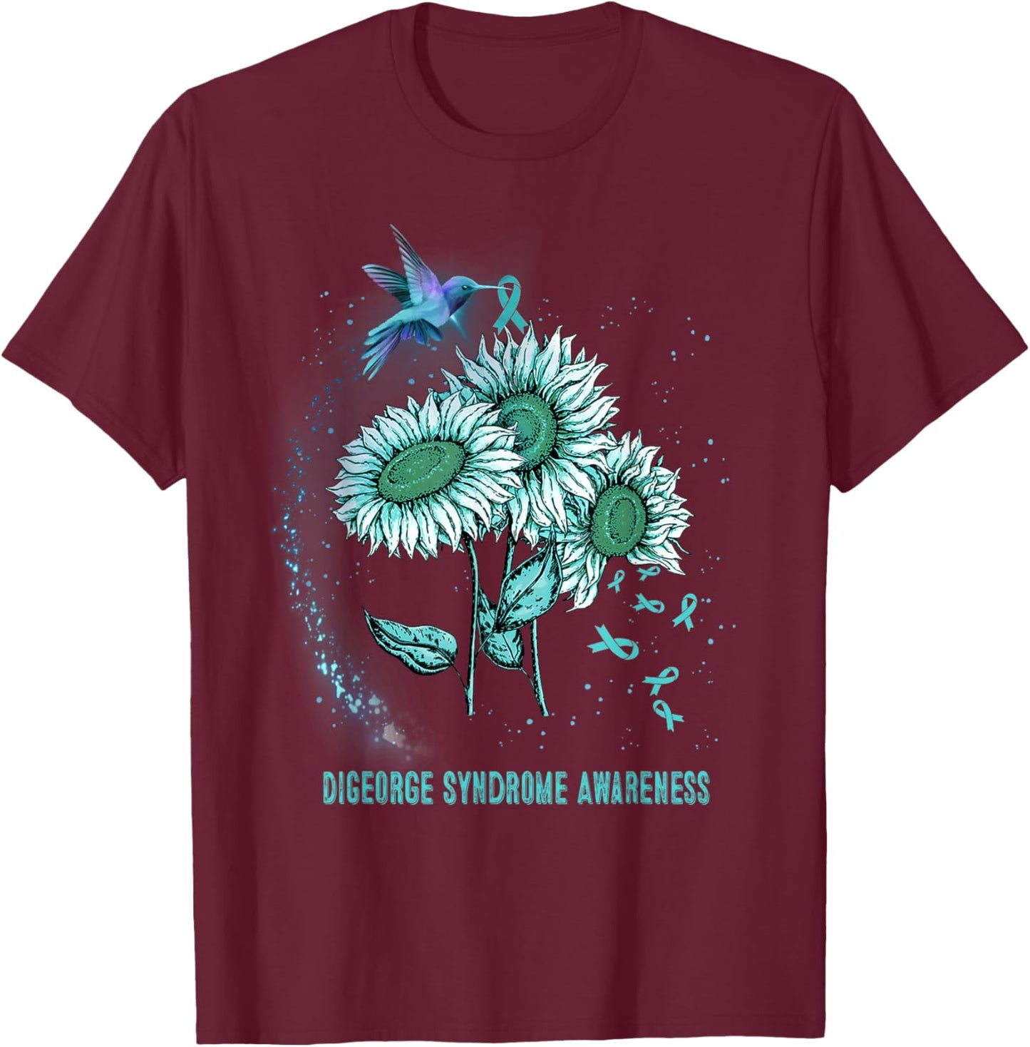 Hummingbird Sunflower DiGeorge Syndrome Awareness T-Shirt - T-Shirt | Maroon