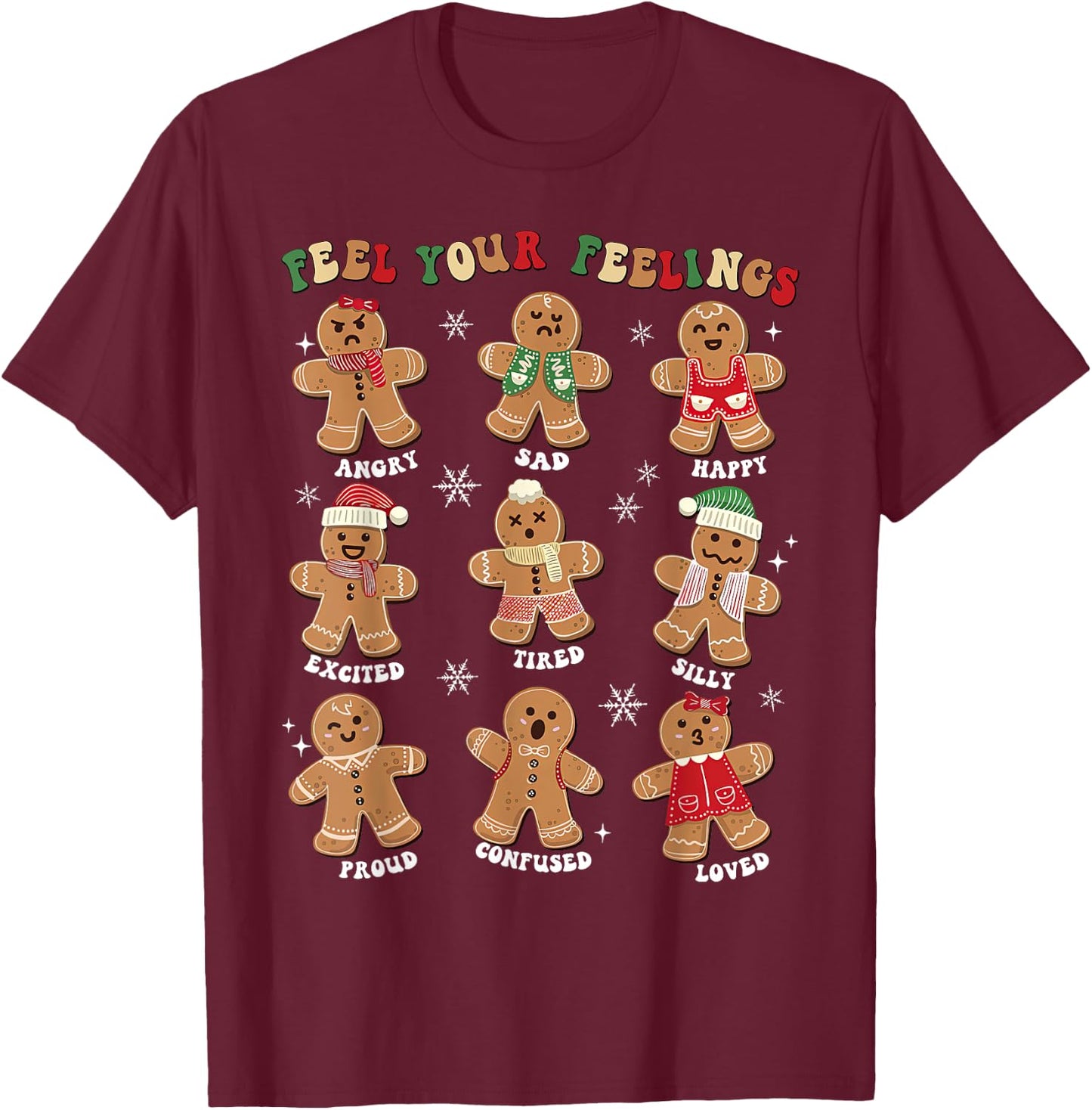 School Psychologist Christmas All Feelings Are Okay T-Shirt - T-Shirt | Maroon