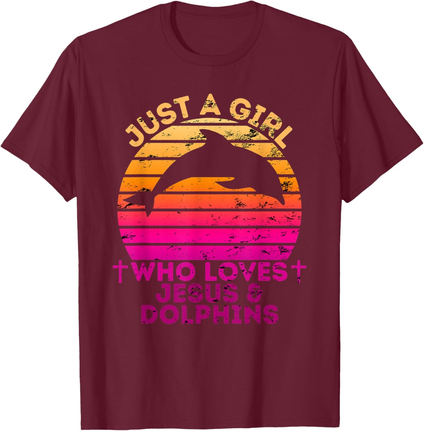 Girl Who Loves Jesus And Dolphins - Christian Woman T-Shirt - T-Shirt | Maroon