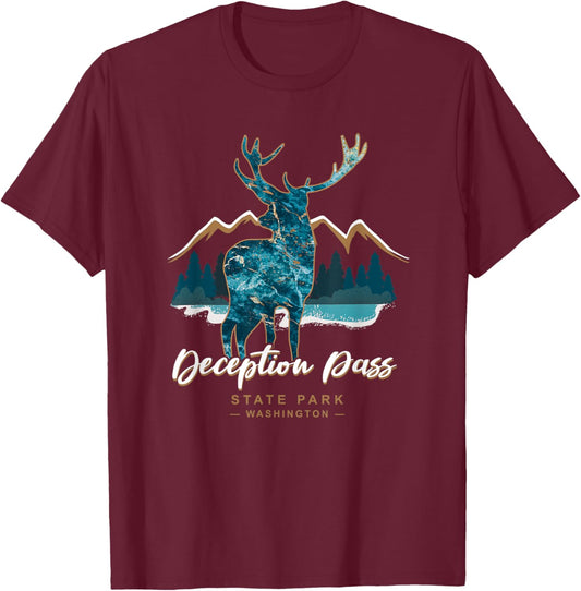 Deception Pass State Park Oak Harbor Washington USA Camping T-Shirt - T-Shirt | Maroon