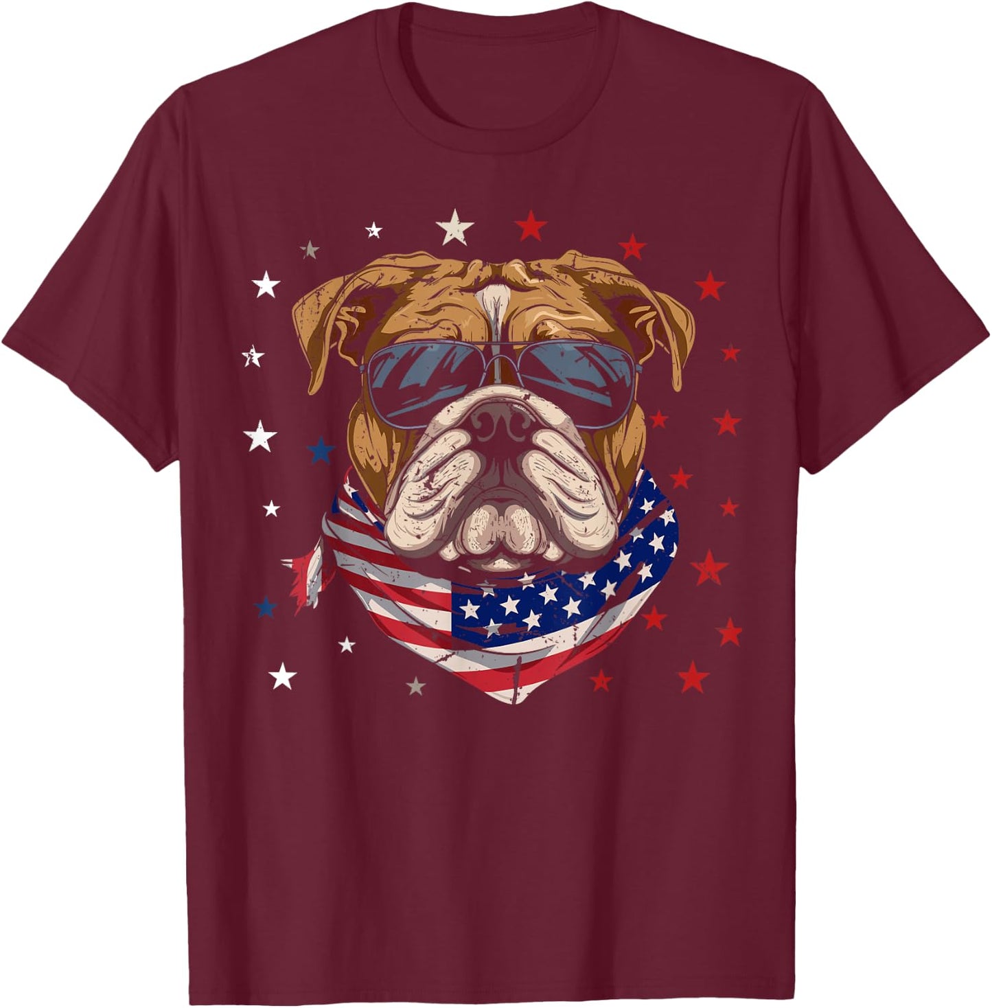 Patriotic American Bulldog USA Flag Dog 4th Of July Women Kids Men T-Shirt - T-Shirt | Maroon
