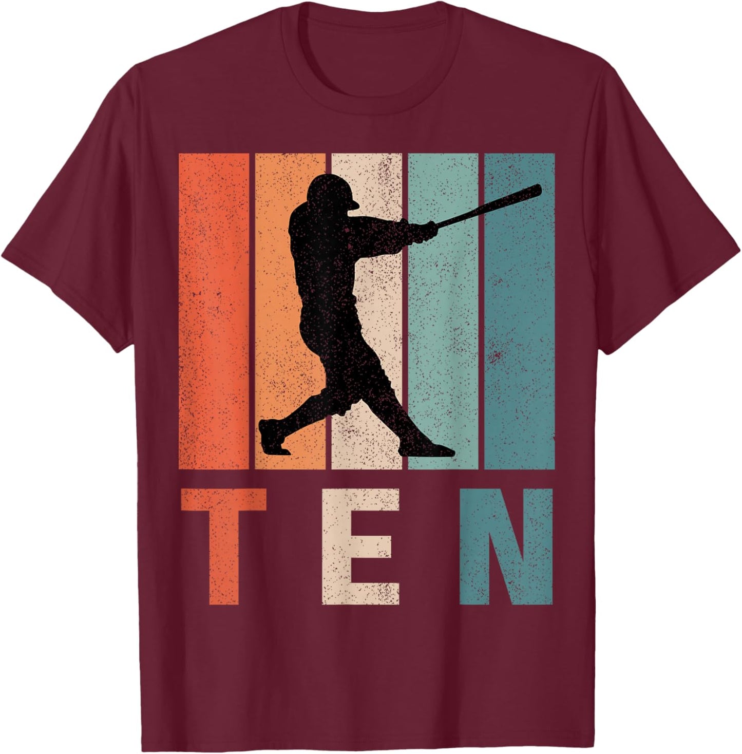 10th Birthday Retro Baseball Player Boys Kids 10 Years Old T-Shirt - T-Shirt | Maroon