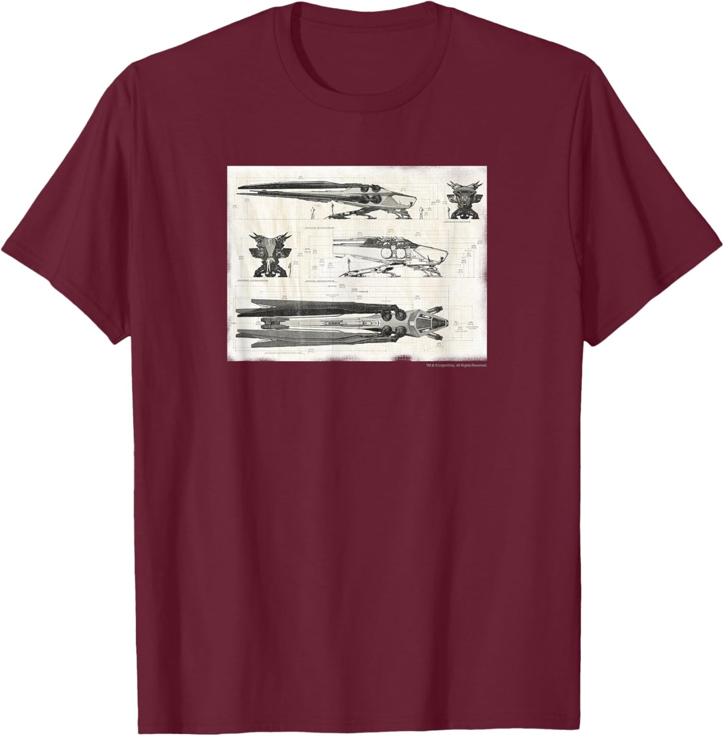 Dune - Royal Ornithopter Blueprint - Cream T-Shirt - T-Shirt | Maroon