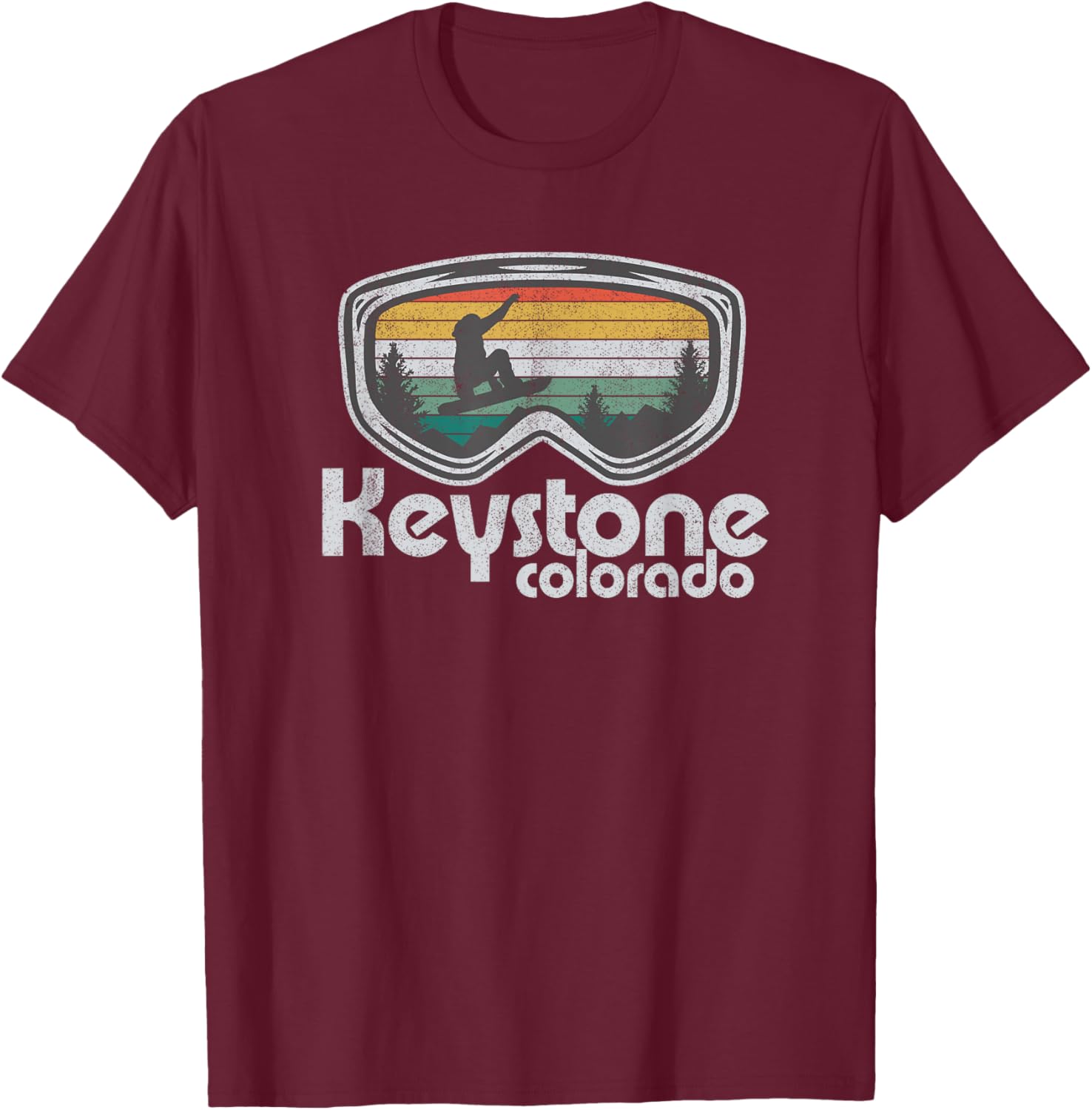 Ski Snowboard Mountain Snow Skiing Shirts & Gifts Keystone Snowboarding Retro Colorado Mountain Snowboard Gift T-Shirt - T-Shirt | Maroon