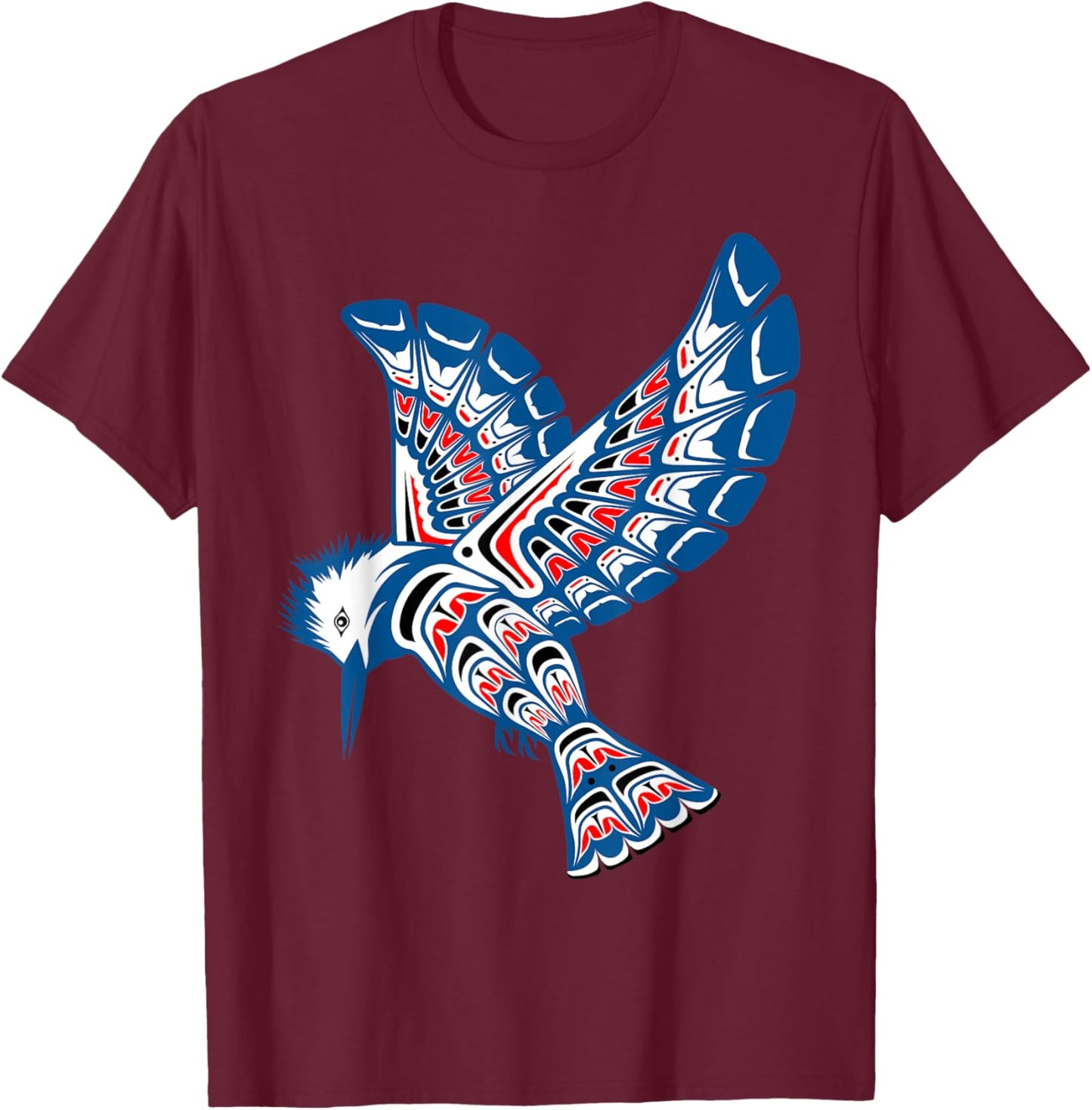 Native American Style Art Kingfisher Pacific Northwest T-Shirt - T-Shirt | Maroon