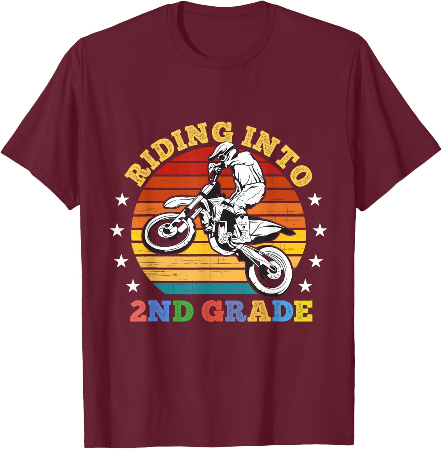 Riding Into Second Grade Dirt Bike School Motocross Sunset T-Shirt - T-Shirt | Maroon