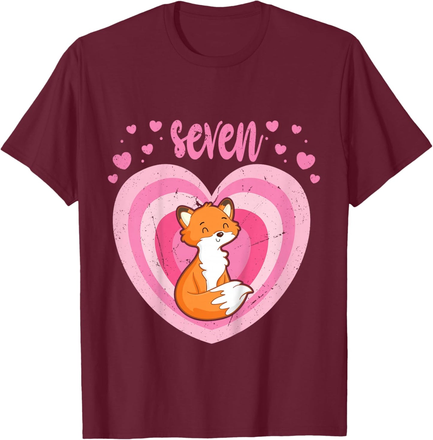 7 Year Old Cute Fox Birthday Girl 7th B-day T-Shirt - T-Shirt | Maroon