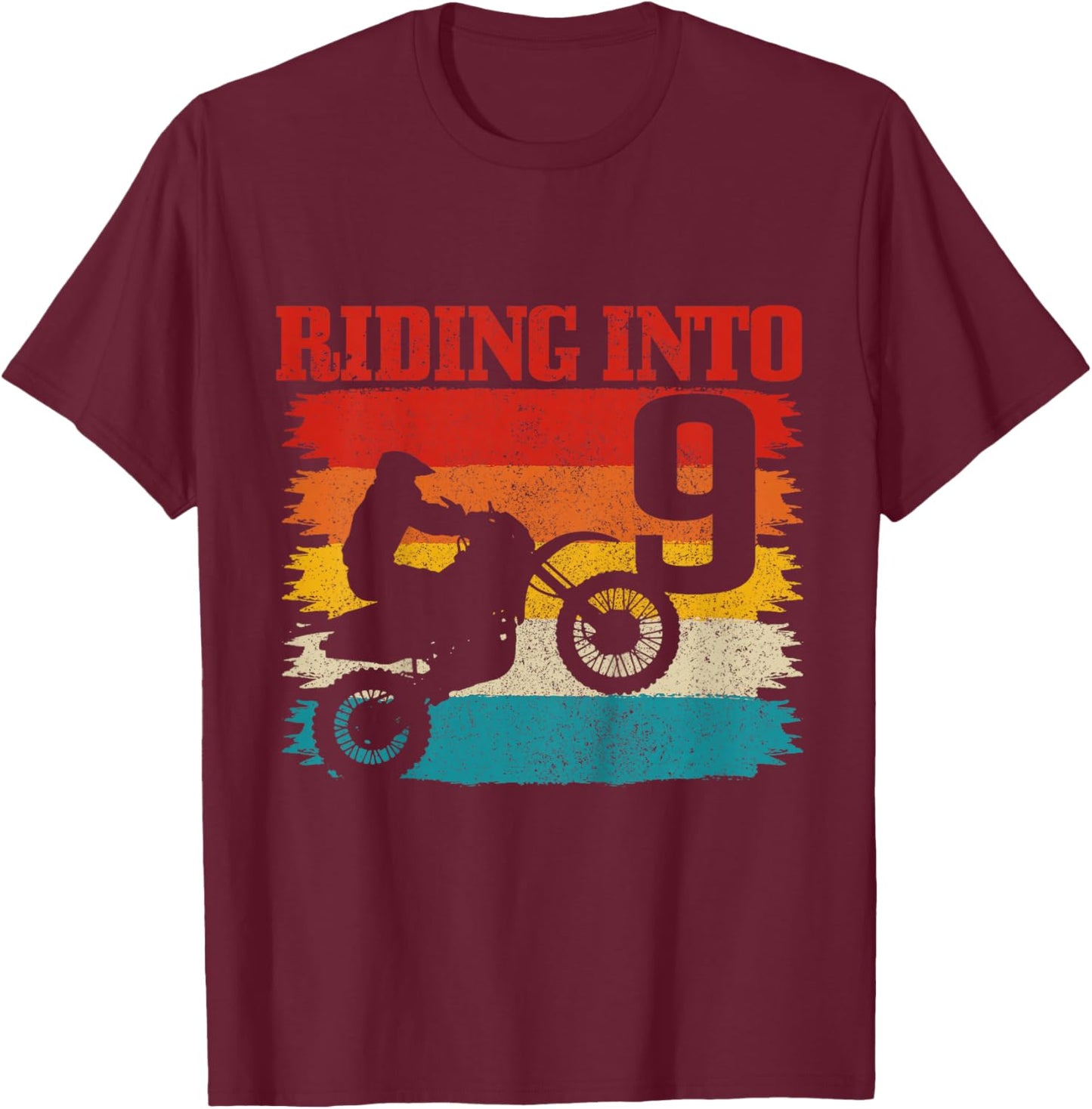 Riding Into 9 Motocross 9th Birthday Dirt Bike Enduro T-Shirt - T-Shirt | Maroon
