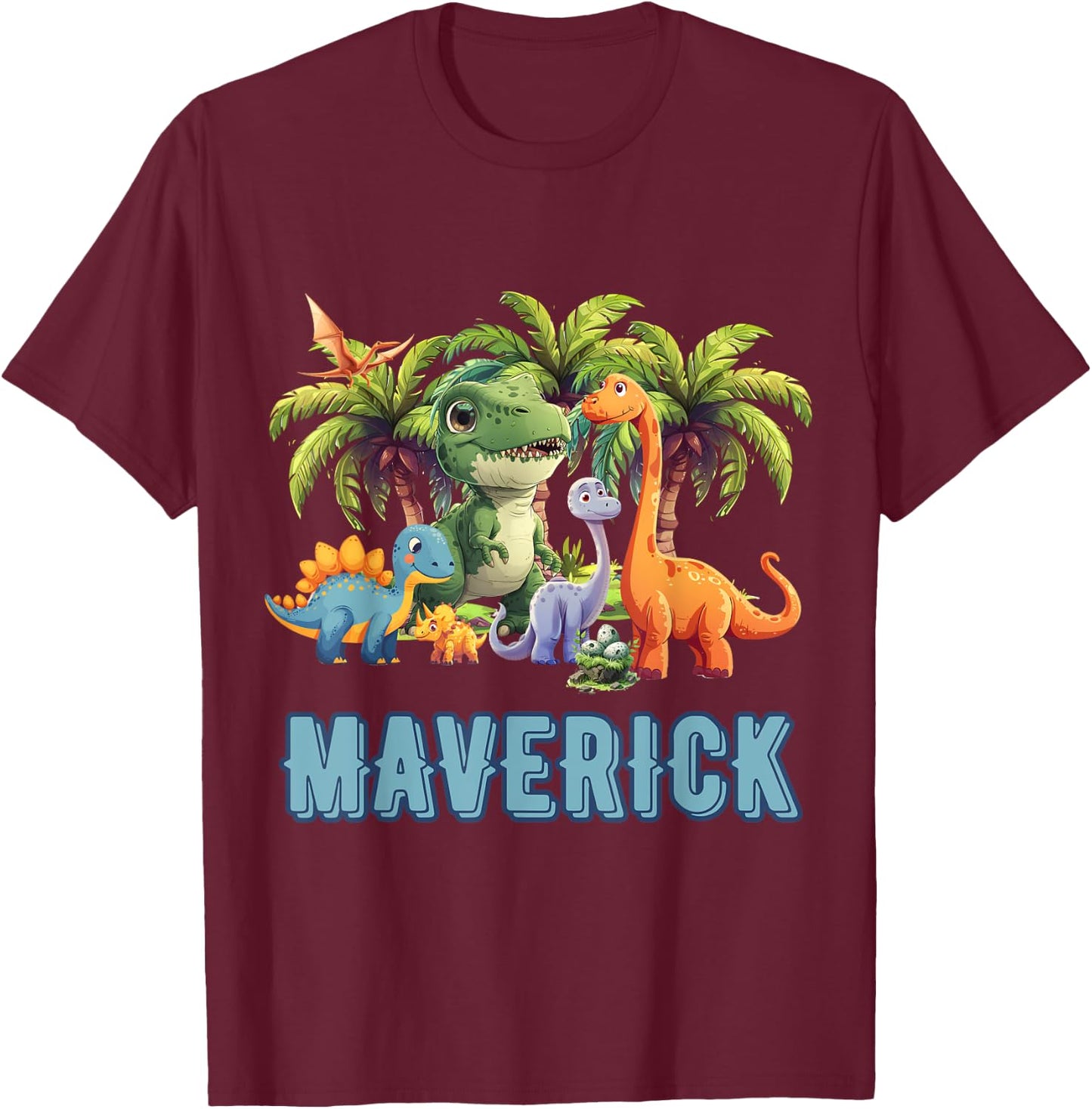 MAVERICK Dinosaur Personalized Custom First Name Toddler Fun T-Shirt - T-Shirt | Maroon