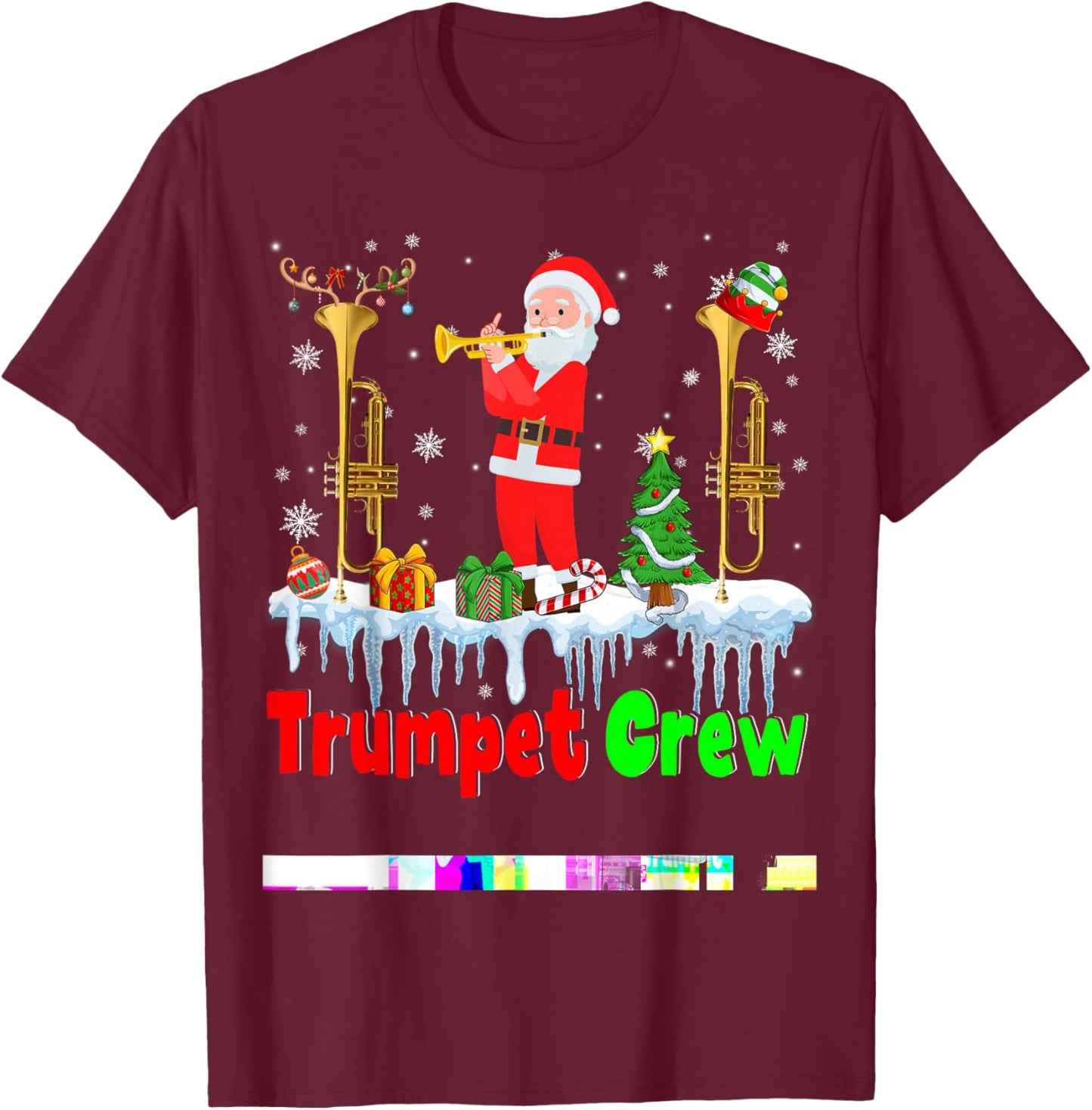 Trumpet Crew Santa Playing Trumpet Musical Instruments T-Shirt - T-Shirt | Maroon