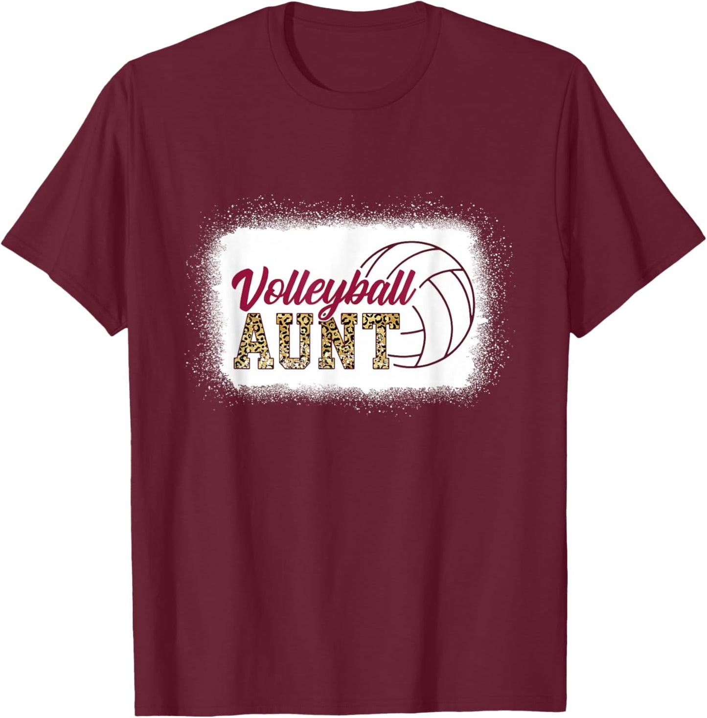 Aunt Life Volleyball Bleached Leopard Auntie T-Shirt - T-Shirt | Maroon