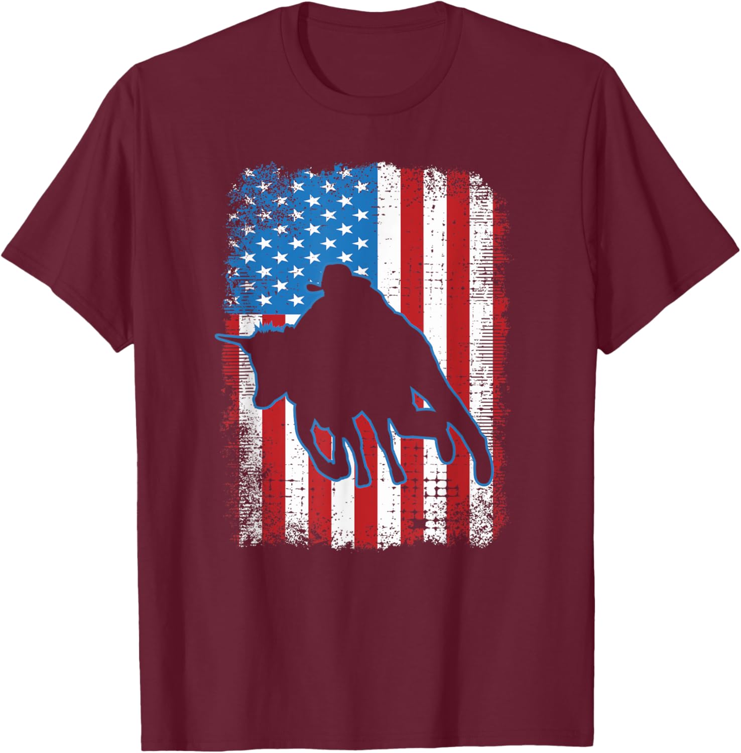 Steer Wrestling USA Flag Roping Rodeo Event Chute Dogging T-Shirt - T-Shirt | Maroon