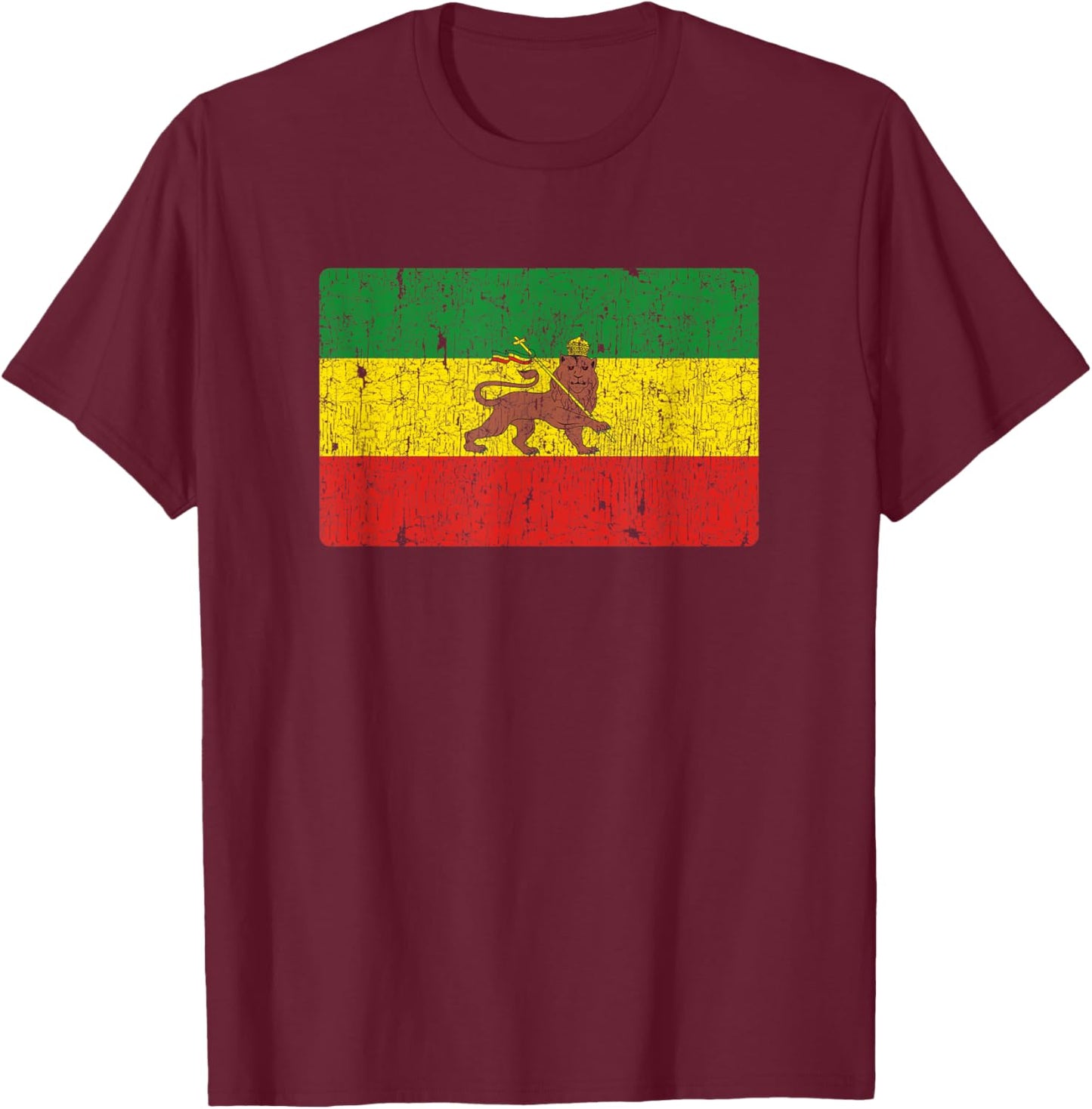 Vintage Rastafari Ethiopian Lion Ethiopia Rasta Pride Flag T-Shirt - T-Shirt | Maroon