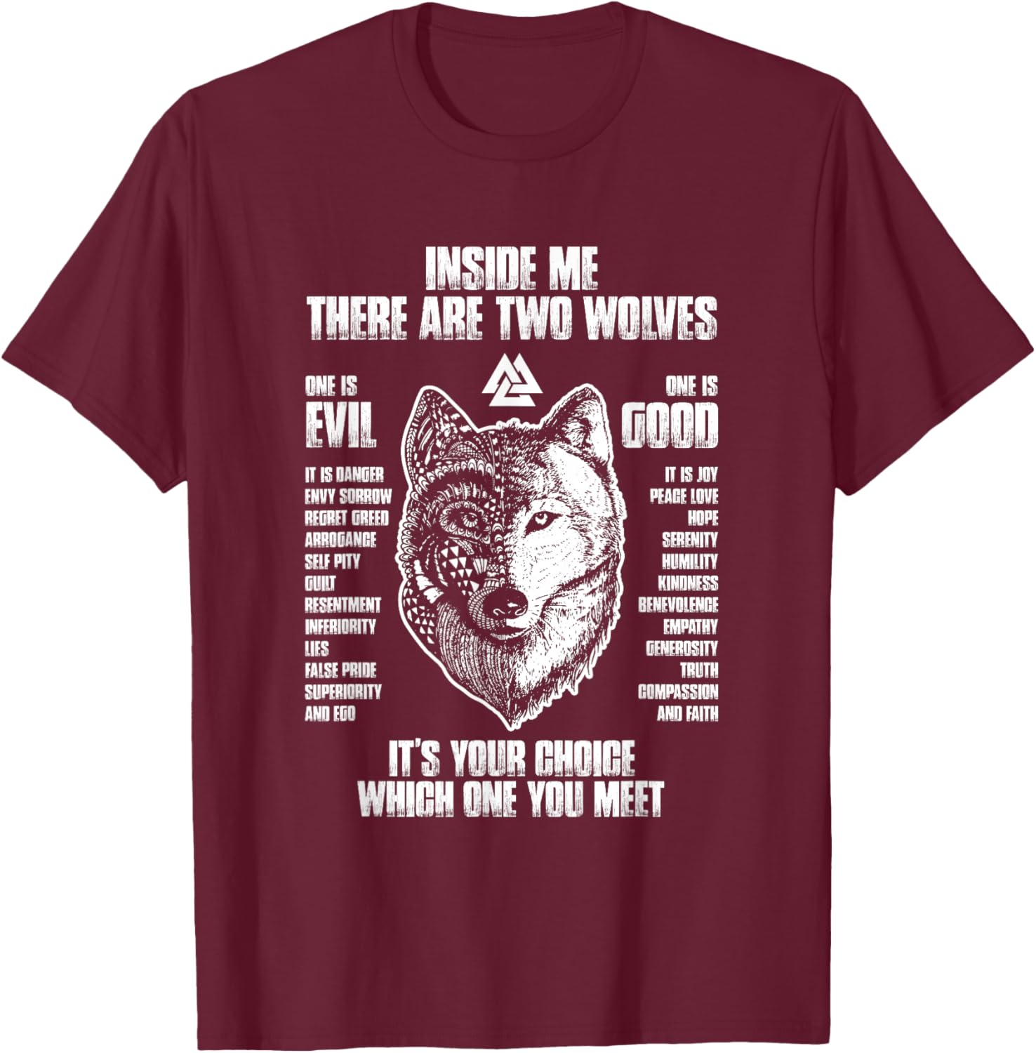 Inside me there are two wolves it's your choice T-Shirt - T-Shirt | Maroon