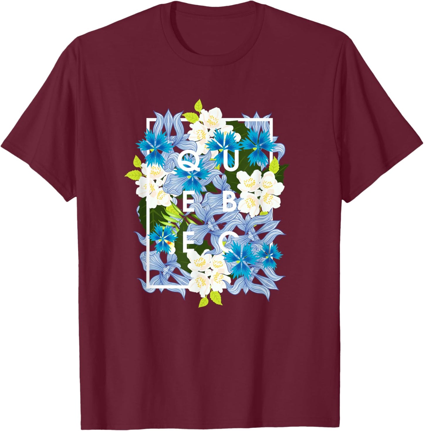 Flowers of Quebec Word Art - Quebecois Pride T-Shirt - T-Shirt | Maroon